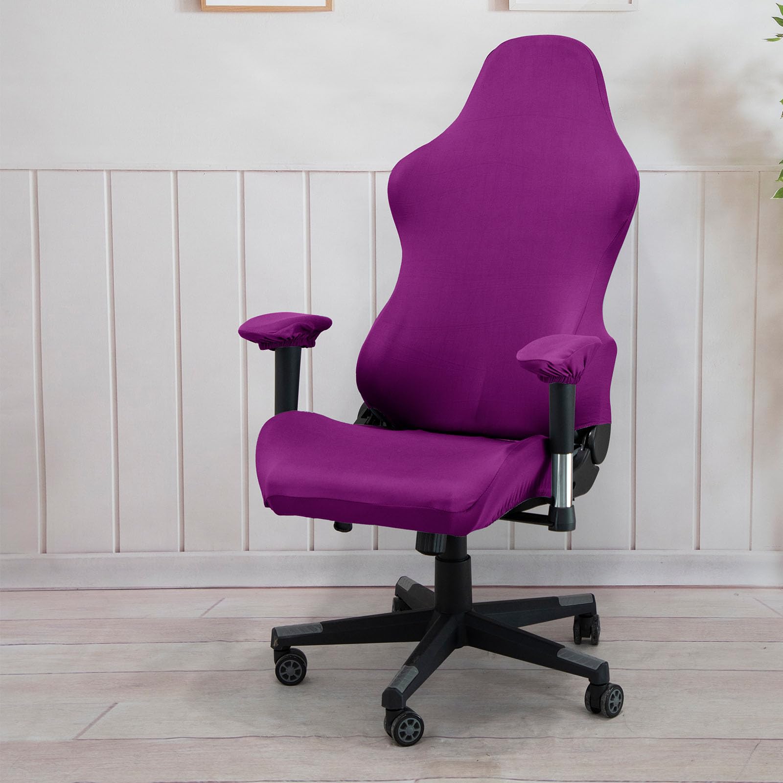 Highdi Funda para Silla Gaming Elasticas, Universa Fundas para Sillas de Juego de Oficina con Reposabrazos Lavable Removible Protector para Silla de Ordenado (Talla única,Rosa Púrpura)