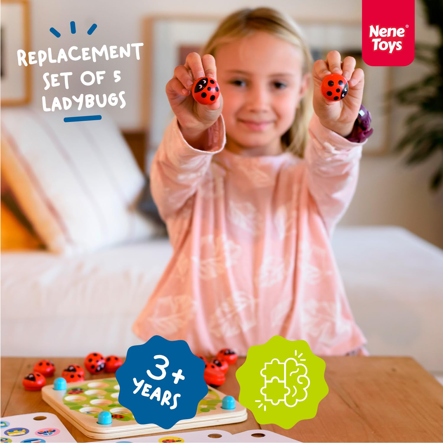 Nene Toys 5-Piece Wooden Replacement Set for Ladybug's Matching Game - Image 3