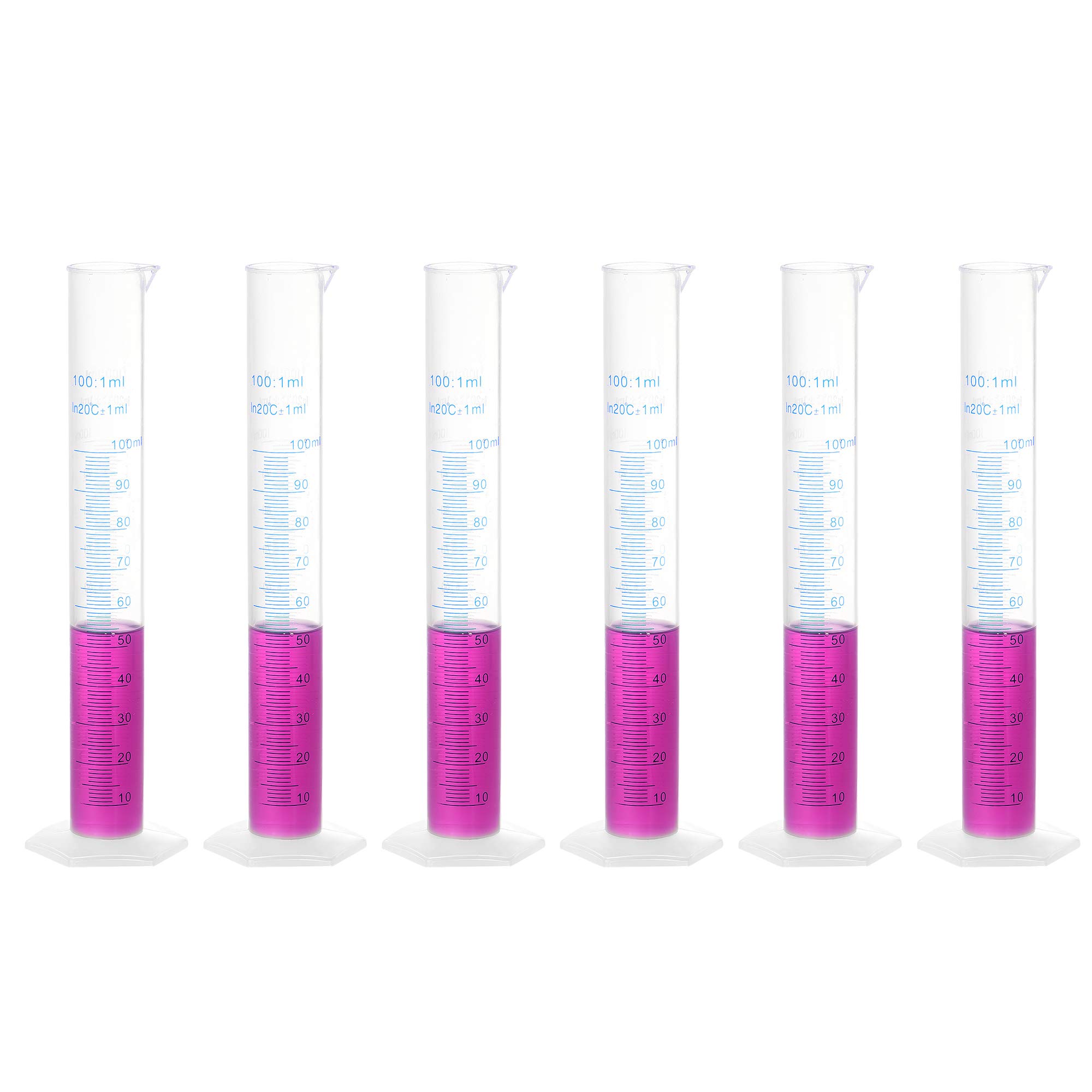 sourcing map Plástico Graduado Cilindro, 100ml Medición Cilindro, Ciencia Prueba Tubo Precipitados Vasos, 2 Caras Métrico Marcado, Transparente Hexagonal Base para Laboratorio Hogar 6uds