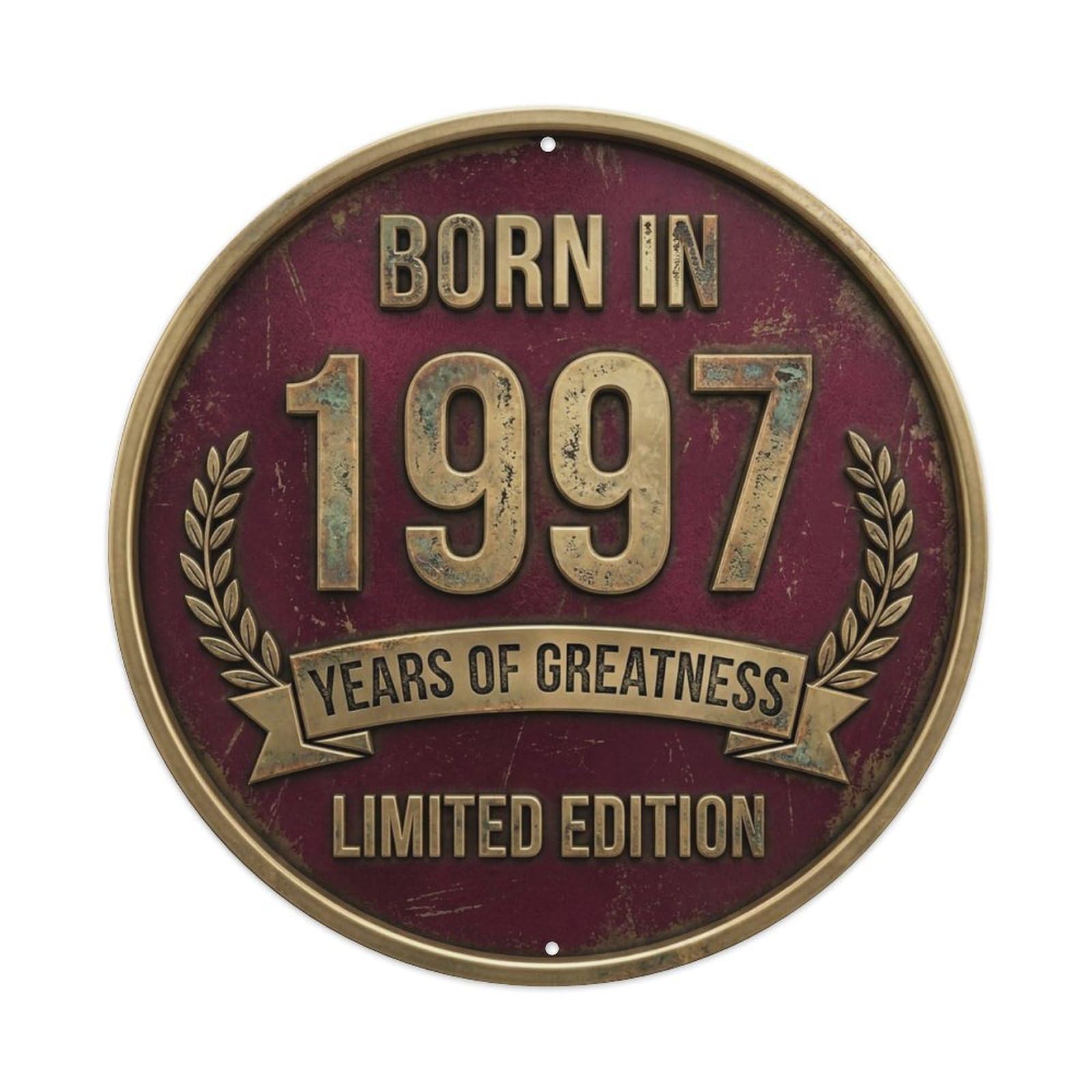 Okahys 8X8inch(20X20cm) Born In 1997 Years Of Greatness Year-Themed Birthday Gift Metal Tin Sign