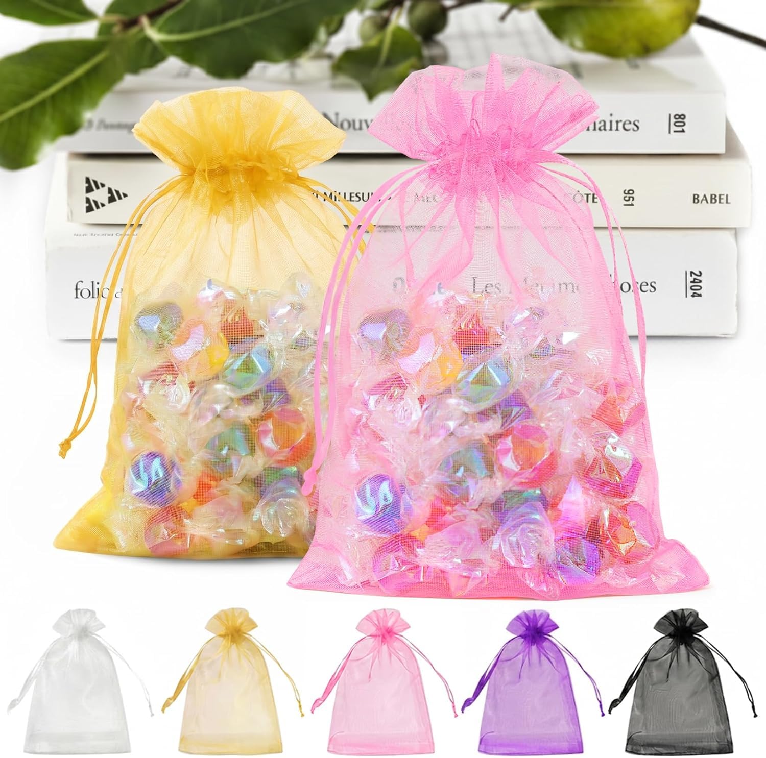 ANZNKU 100 PCS Organza Bags 5 x 7, Colorful Small Mesh Gift Bag Drawstring