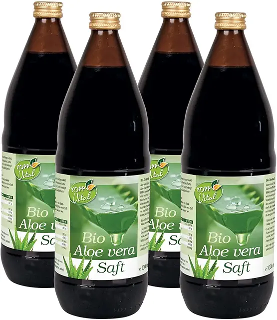 Bio Aloe Vera Direktsaft 100% rein - 4x1 Liter Karton - Hoher Aloverose-Gehalt