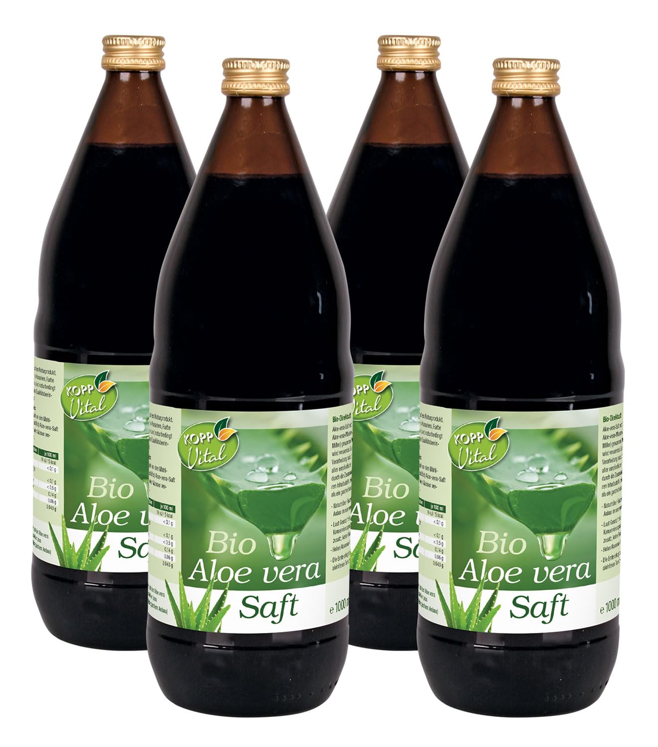 KOPP Vital® Bio-Aloe-Vera-Saft | Karton mit 4 x 1 Liter | 100% Direktsaft | Bio-Qualität | Naturtrüber Frischpflanzensaft | Hohe Aloverose-Gehalt