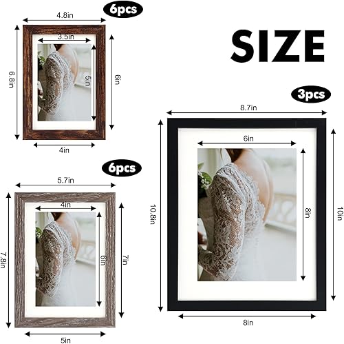 Miniatura 2 de Fixwal Juego de marcos de fotos, 15 marcos de pared en 3 acabados diferentes con paspartú para fotos de varios tamaños, tres de 8 x 10, seis de 5 x