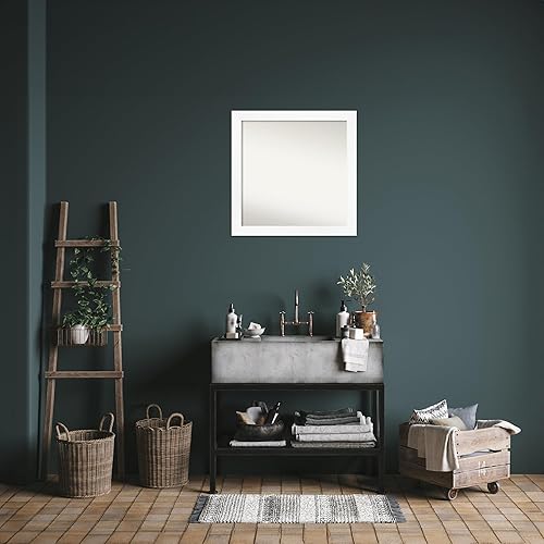 Miniatura 5 de Amanti Art Espejo de baño blanco para sobre el fregadero, 25 x 25 pulgadas, hecho a medida, espejo de tocador cuadrado estrecho blanco, marco de