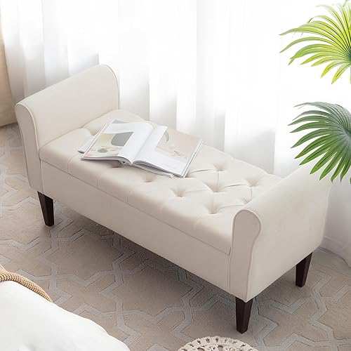 Miniatura 51 de HUIMO Banco de almacenamiento de 48 pulgadas, otomana de almacenamiento con brazos con patas de madera maciza de 7.5 pulgadas, banco de pie de cama