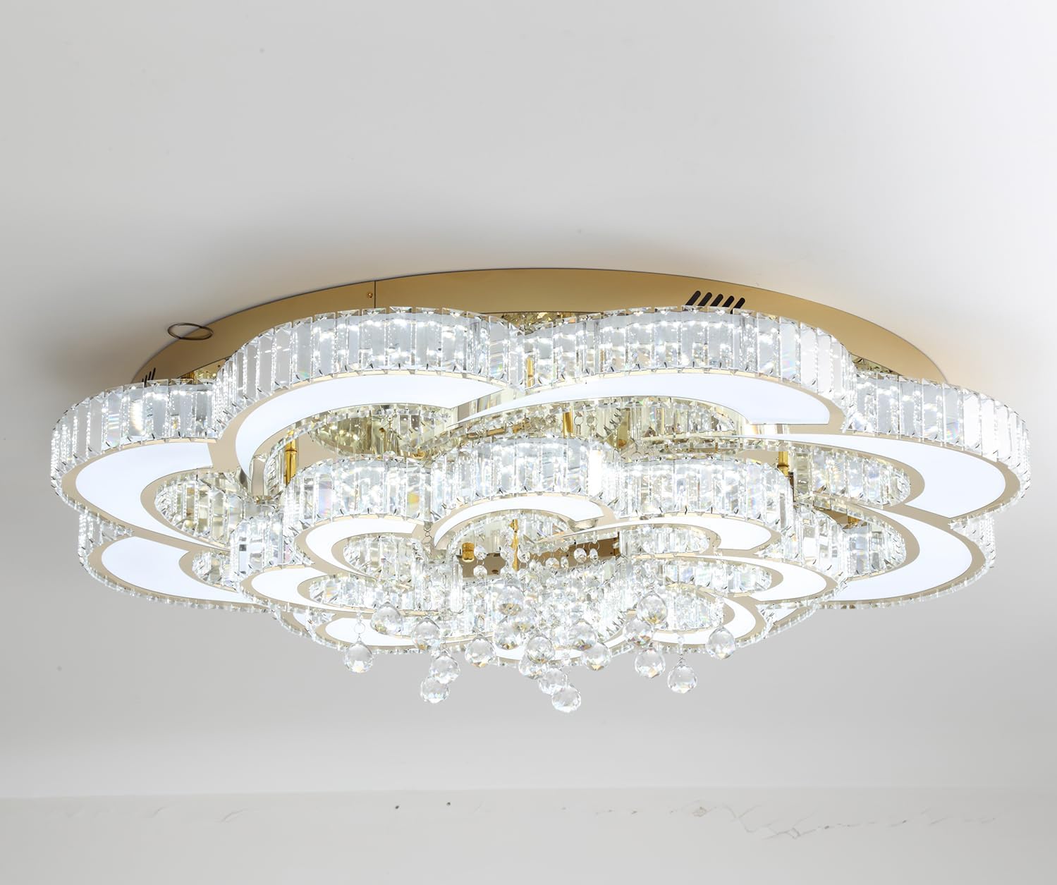 Flashing God Dia 40'' Modern Crystal Chandelier Flush Mount Crystal Ceiling Light Fixture Dimmable LED Large Ceiling Chandelier for Living Room Dinning Room Bedroom