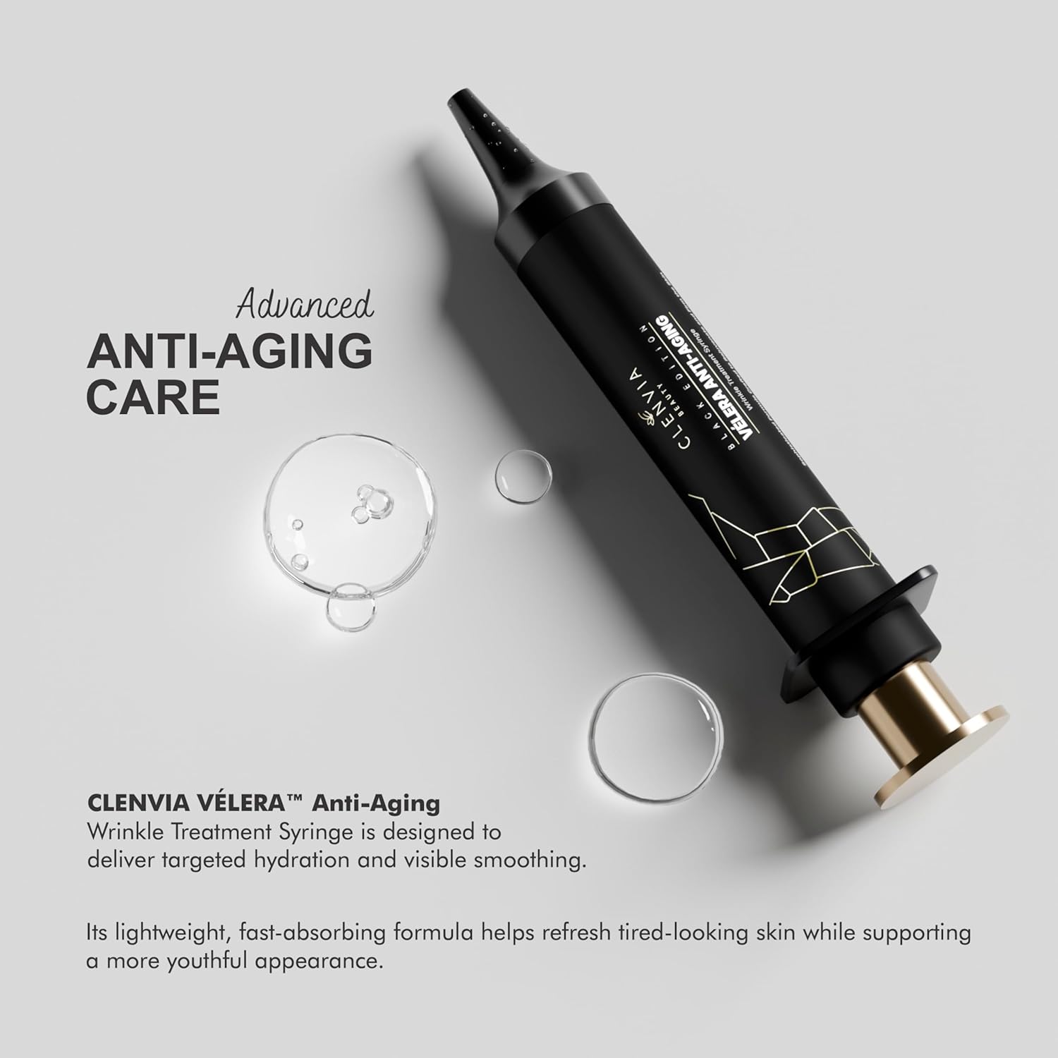 Vélera Anti-Aging Wrinkle Treatment Syringe – Black Edition by Clenvia Beauty – Advanced Line-Reduction & Skin-Firming Formula with Cucumber & Rhodiola – 10ml Precision Applicator - Image 3