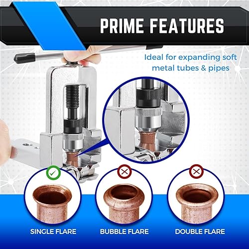 Miniatura 6 de Flexzion Kit de herramientas de abocinación y estampación, tubo de 45 grados de 1/8 a 3/4 pulgadas para tubo de cobre blando tipo de extrusión de