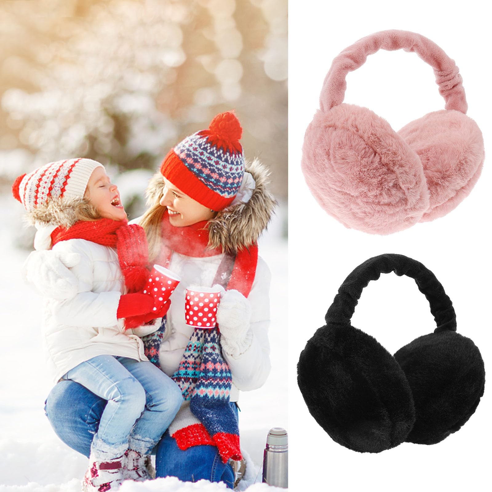 BESTonZON Orejeras de Invierno Cálidas y Plegables de Poliéster para Mujer y Hombre, Pack de 2 Piezas, Protección Viento y Frío