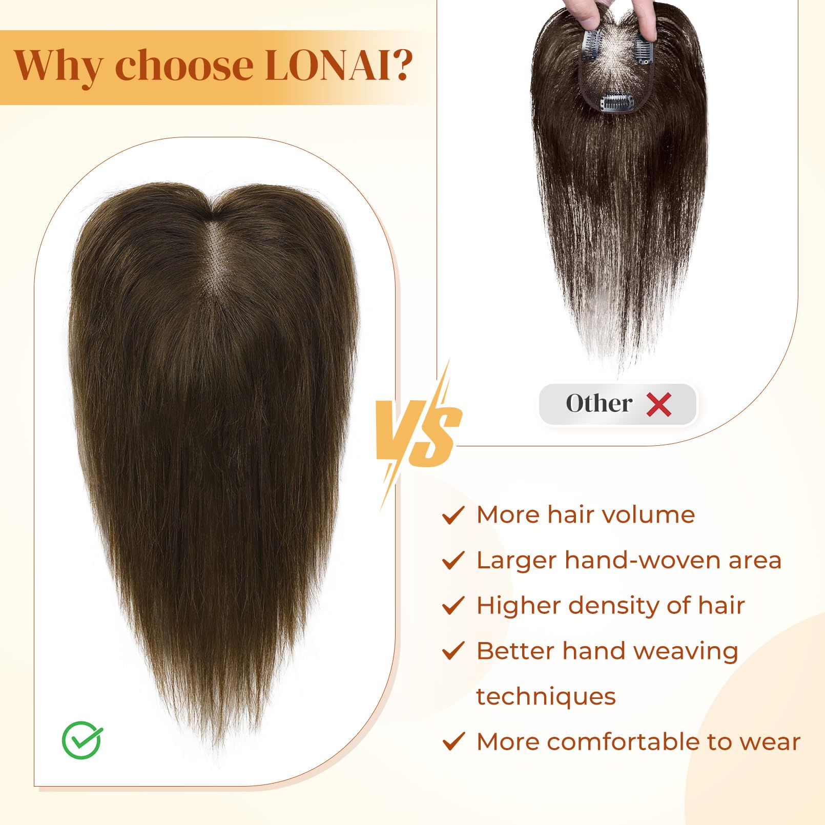 Amazon.com : LONAI Real Human Hair Topper, 10 Inch 100 