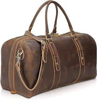 Polare 23" Full Grain Leather Weekender Travel Overnight Luggage Duffel Bag For Men(Dark Brown)
