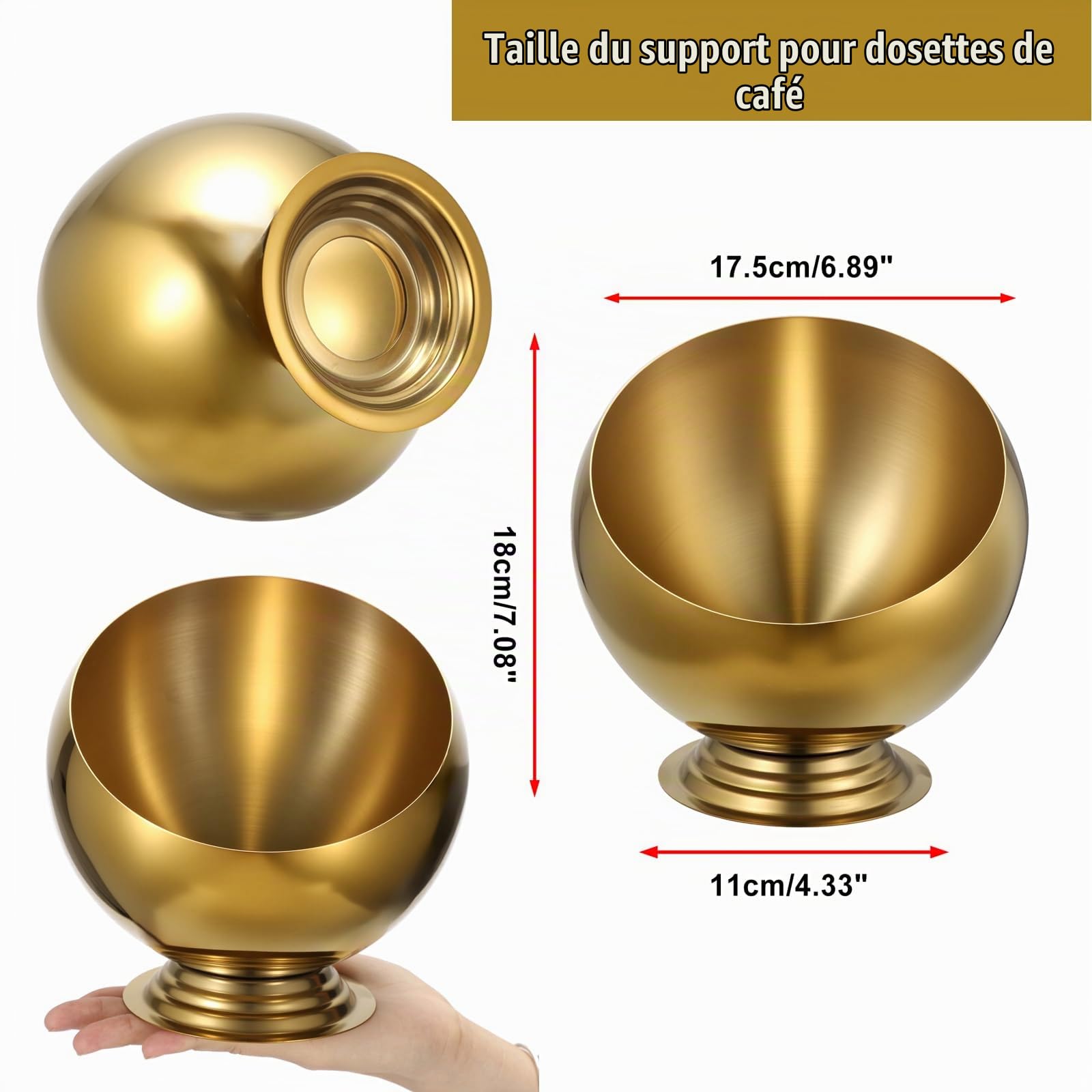 Support pour capsules de café en métal doré, Hauteur 18cm | Bol de rangement pour snacks et bonbons, Support de rangement pour grains de café