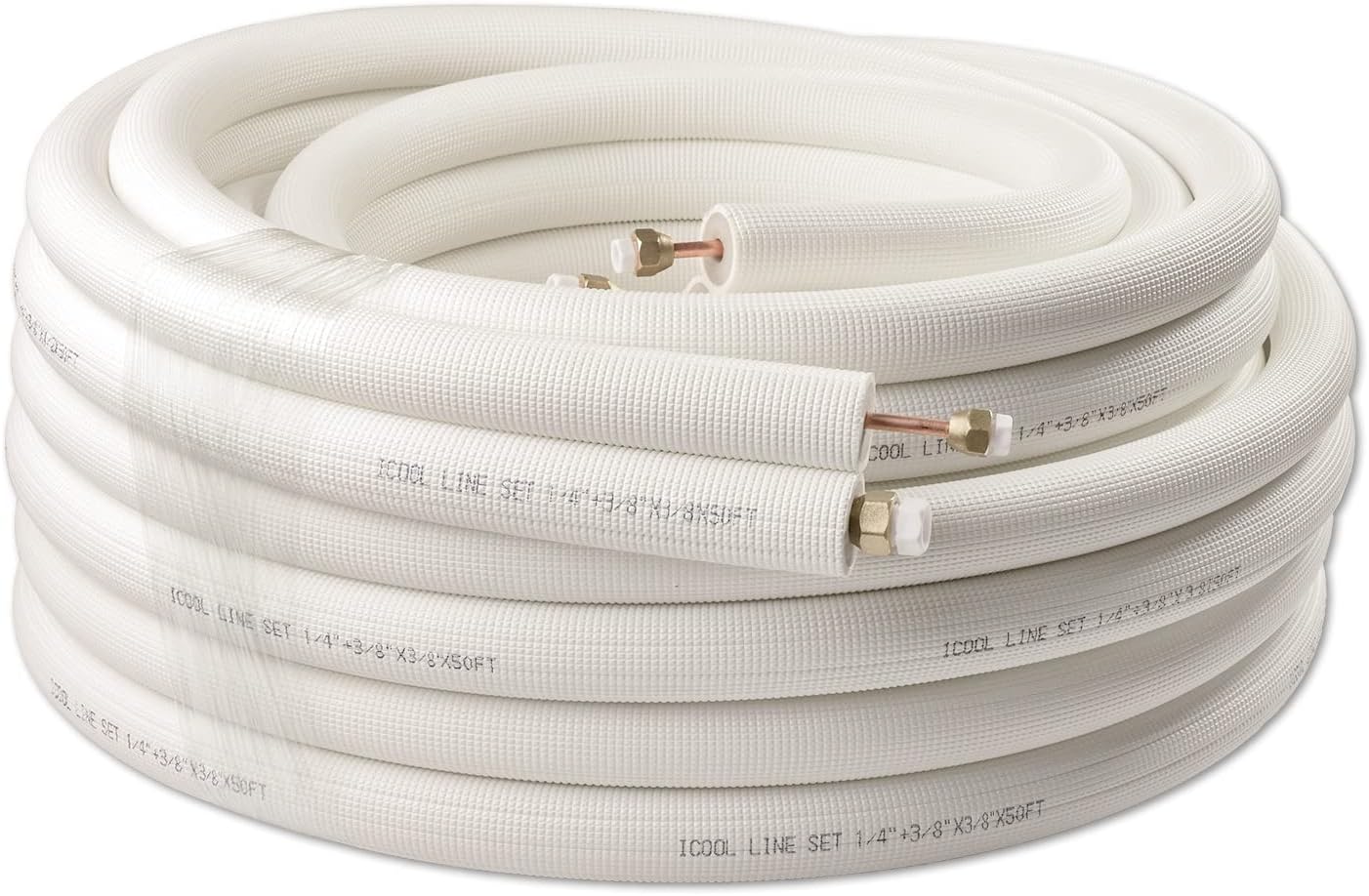 ICOOL 50 Ft. Mini Split Line Set 1/4" 3/8" O.D. & 3/8 PE Thickened Insulated Coil Copper Pipes with Nuts for Air Conditioner HVAC Refrigeration and Heating Equipment