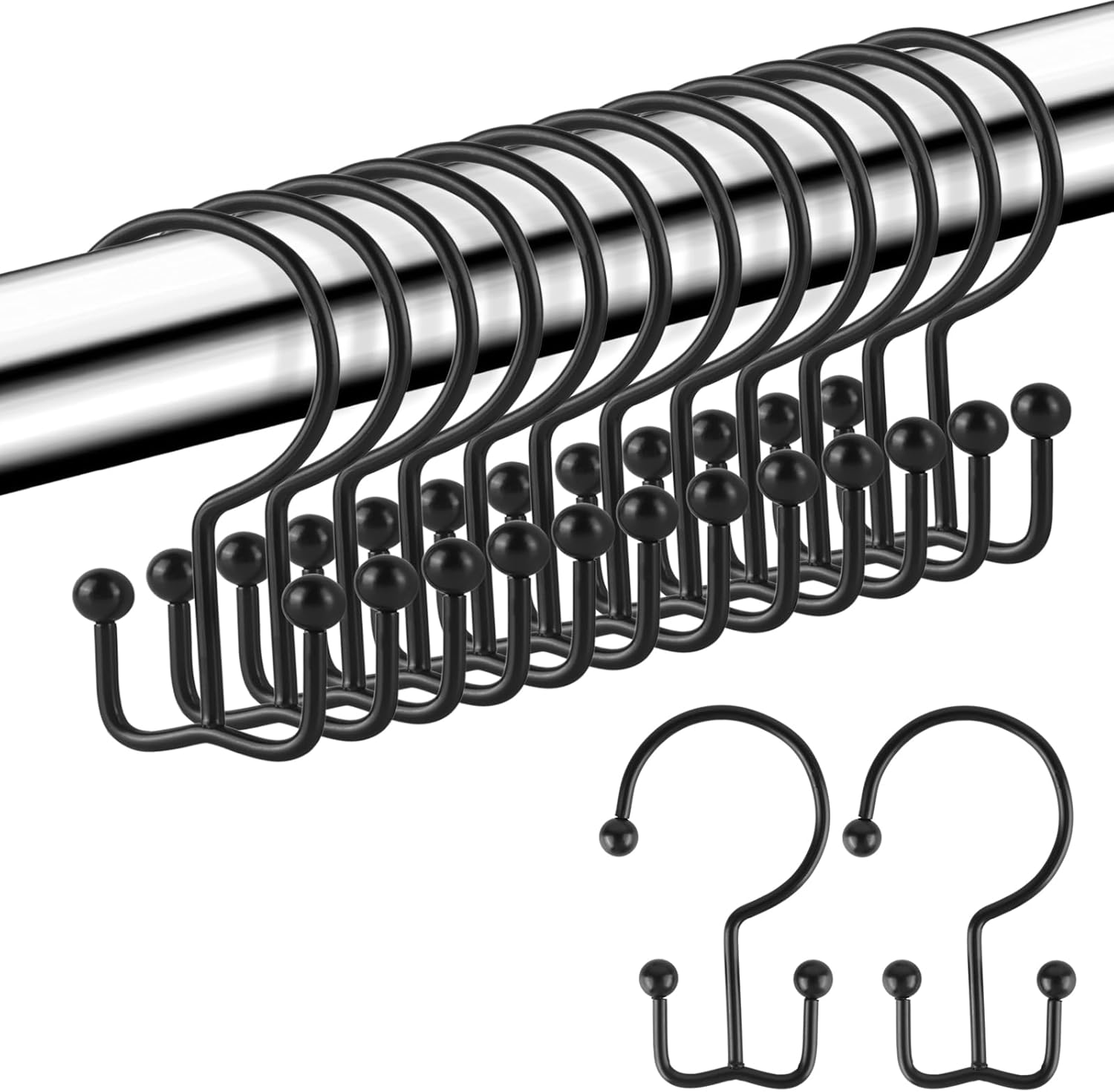 Shower Curtain Hooks Rings, Rustproof Metal Double Sided