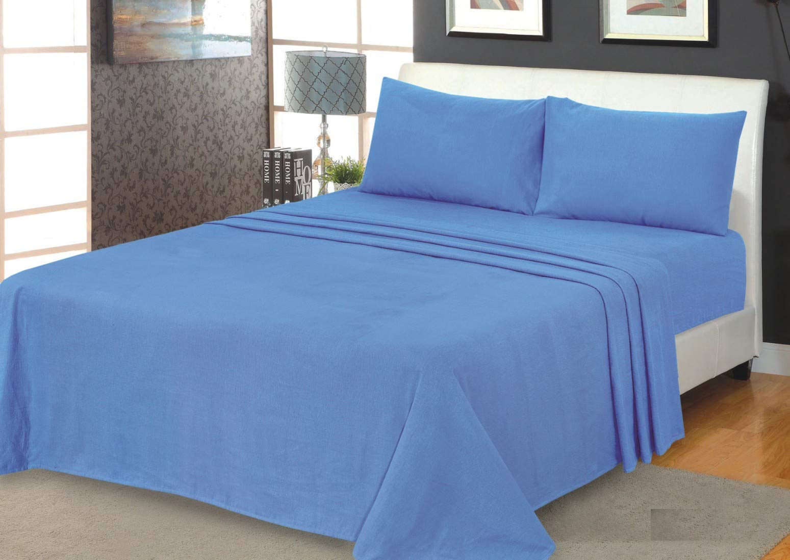 Northern Luxe Blue 100% Soft Brushed Cotton Flannelette Fitted Sheet Extra Deep Available In 7 Colours (Pair Of Pillow Case, )
