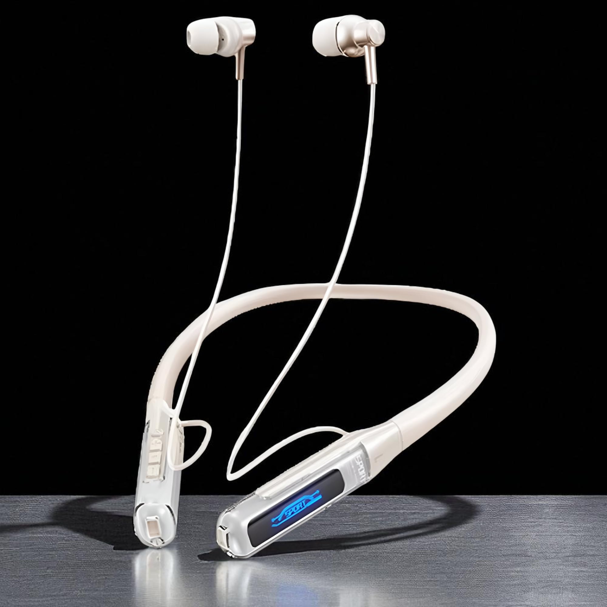 iFAST IF-125 Digital Display Bluetooth 5.4 Wireless Neckband Earphone| HD Call Stereo Bass | Up to 50 Hours Music Playtime | Noise Cancellation, Voice Assistance, Dual Pairing [ White ]