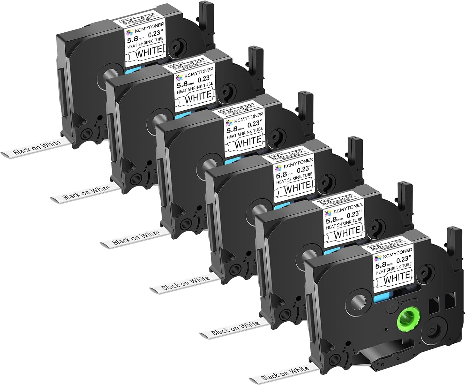 6 Pack Compatible for Ptouch HSe-211 HSe211 AHS-211 5.8mm White TZe Heat Shrink Tube Label Tape for PT-E500 PT-E300 PT-H300 PT-E550W PT-P750WVP, 1/4 inch x 4.9 feet