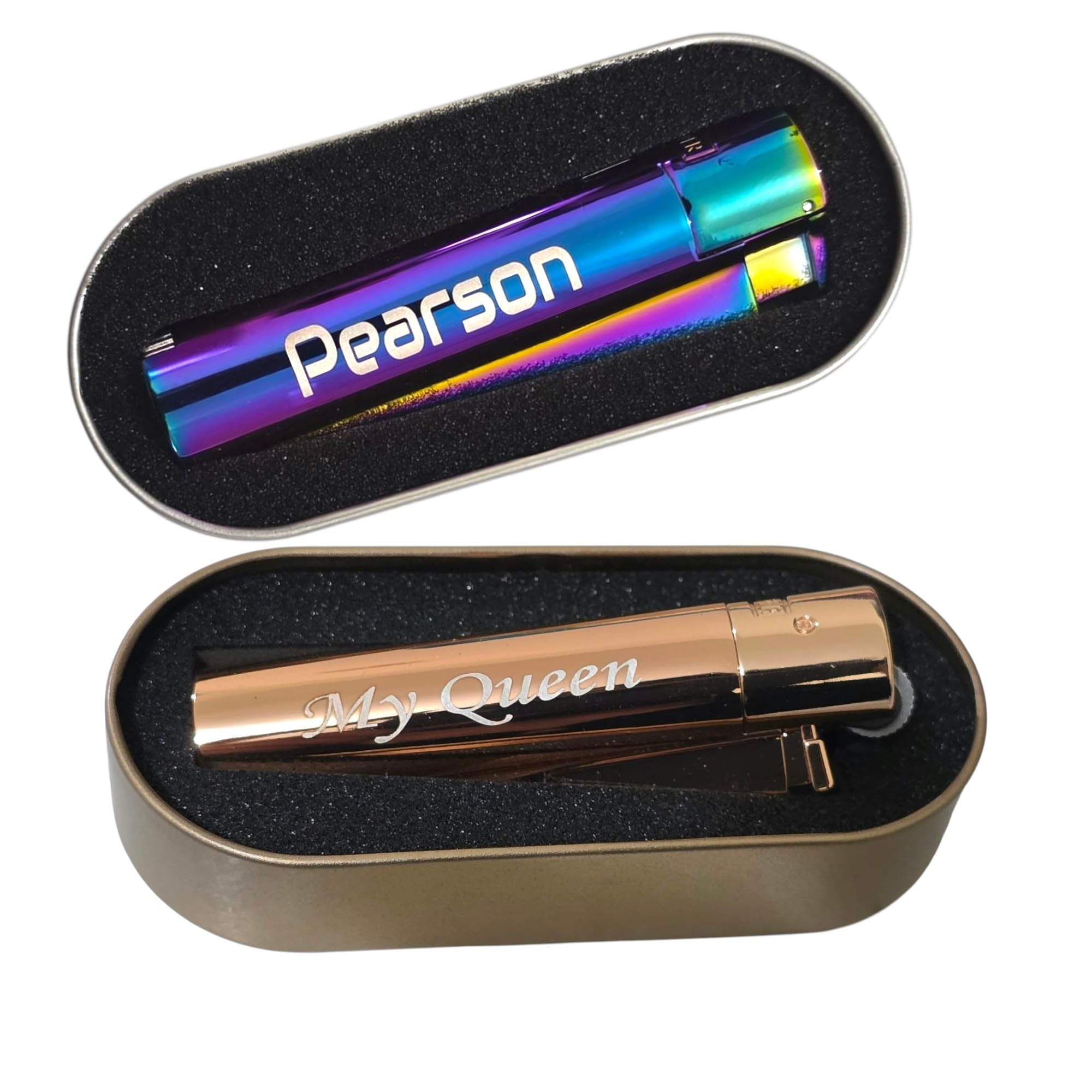 Personalised Deep Engraved Metal Lighter Tin+Gift Box Muticolours Gold/Silver/Jet/Lighters