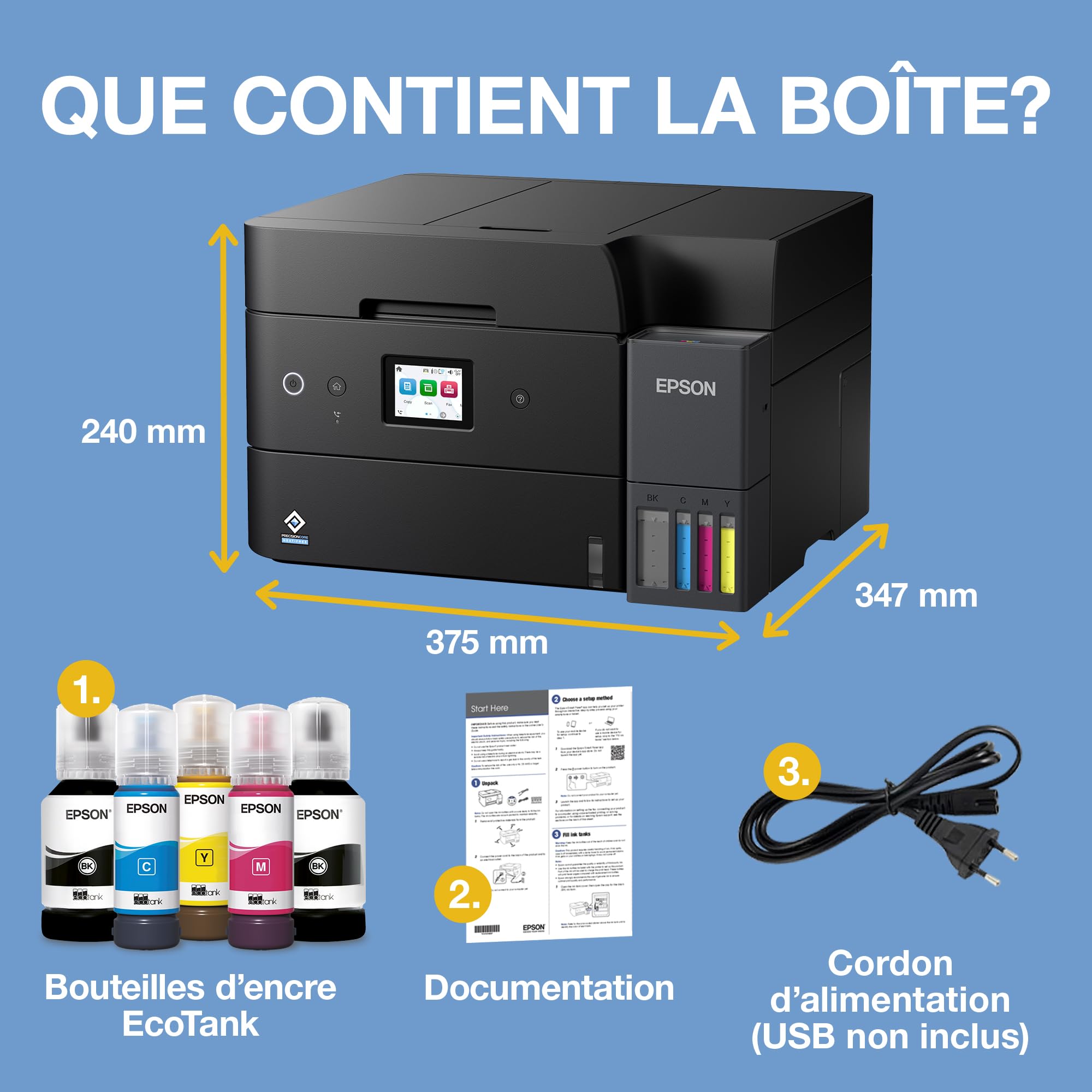 Epson Solution d’Impression A4 EcoTank ET-4955 avec Wi-FI, réservoirs d’Encre AirPrint, Chargeur de Documents, Impression, numérisation, Copie et fax Recto Verso + Jusqu’à 3 Ans d’Encre Inclus