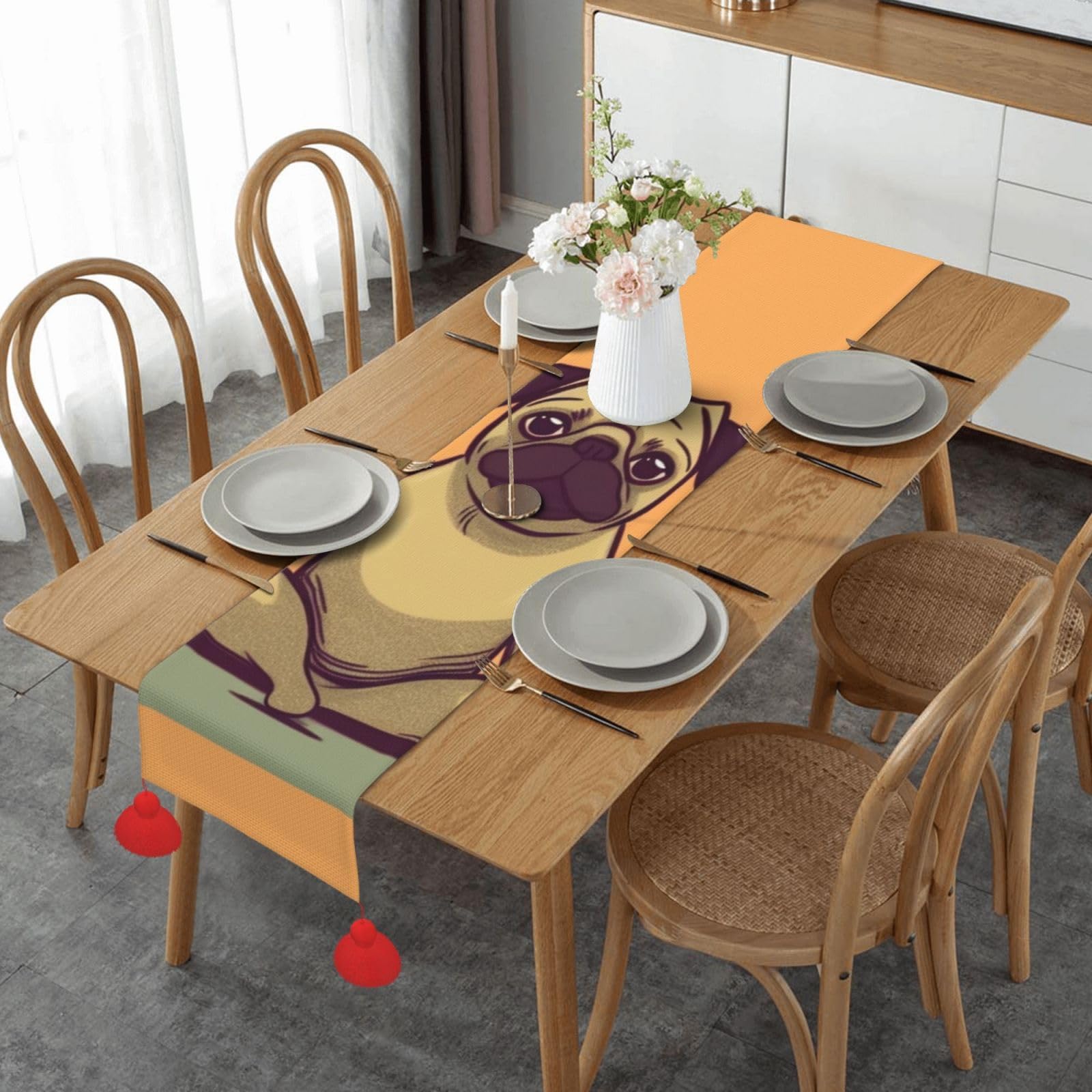 Chemin de table carlin en lin 35x152 cm pour décoration automnale