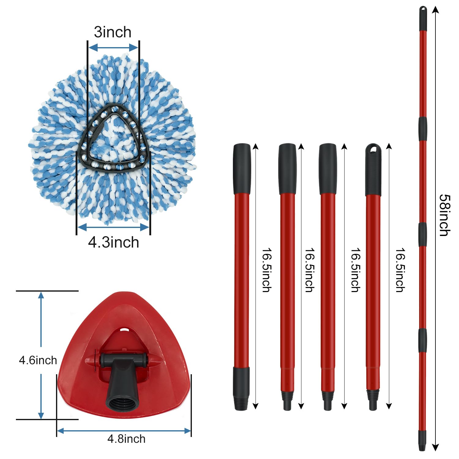 Paquete de 2 Cabezales de Repuesto para fregona giratoria, 1 Base, Asas de Hierro Resistentes de 4 Secciones, compatibles con el Sistema de fregona O Ceda EasyWring RinseClean de 2 Tanques, recambios