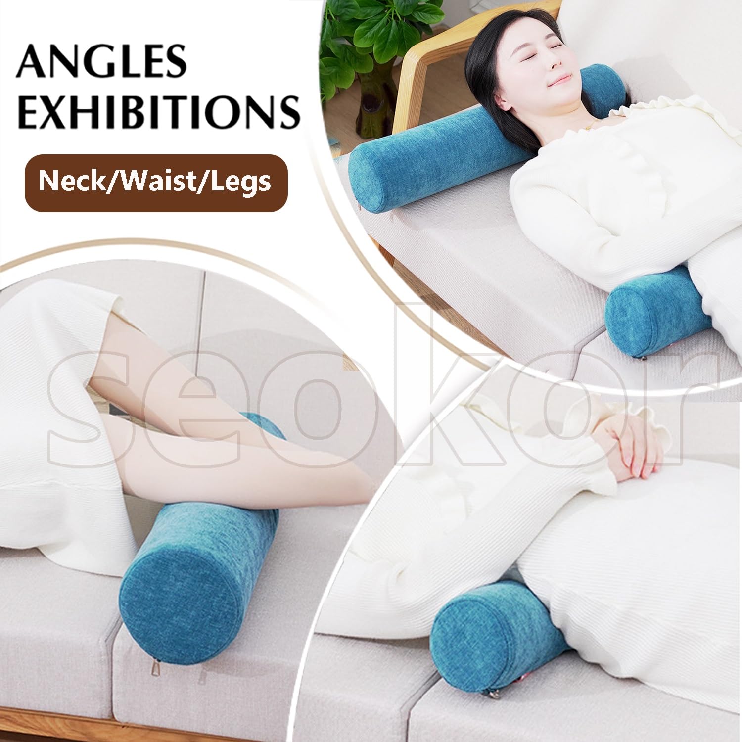 Cylindrique Coussin 40/50/60/70/90cm Oreiller Cervical Multifonctionnels Rouleau d'oreiller de Traversin Amovible Lavable pour Soutien tête, Cou, lombaires(C,20x60cm/8x24in)