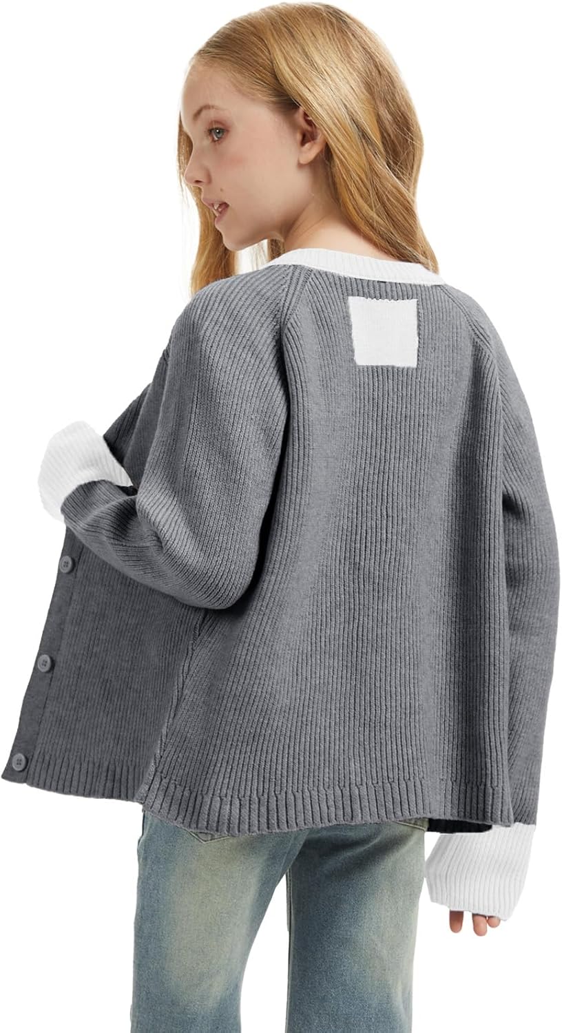 Girls Cardigan Sweater Kids Color Block School Uniforms Button Down Long Sleeve Knit Tops Tweens Winter Clothes - Image 6