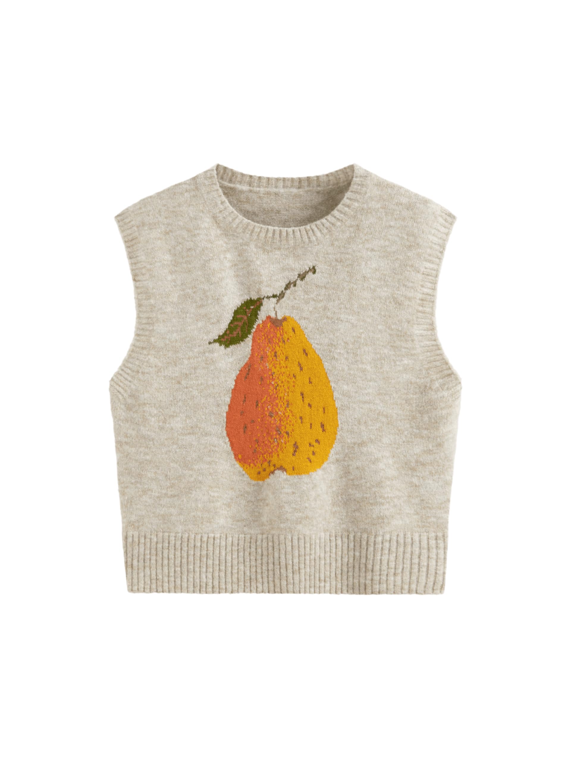 CIDER Women's Sweater Vest Knit Sleeveless Pear Cute Graphic