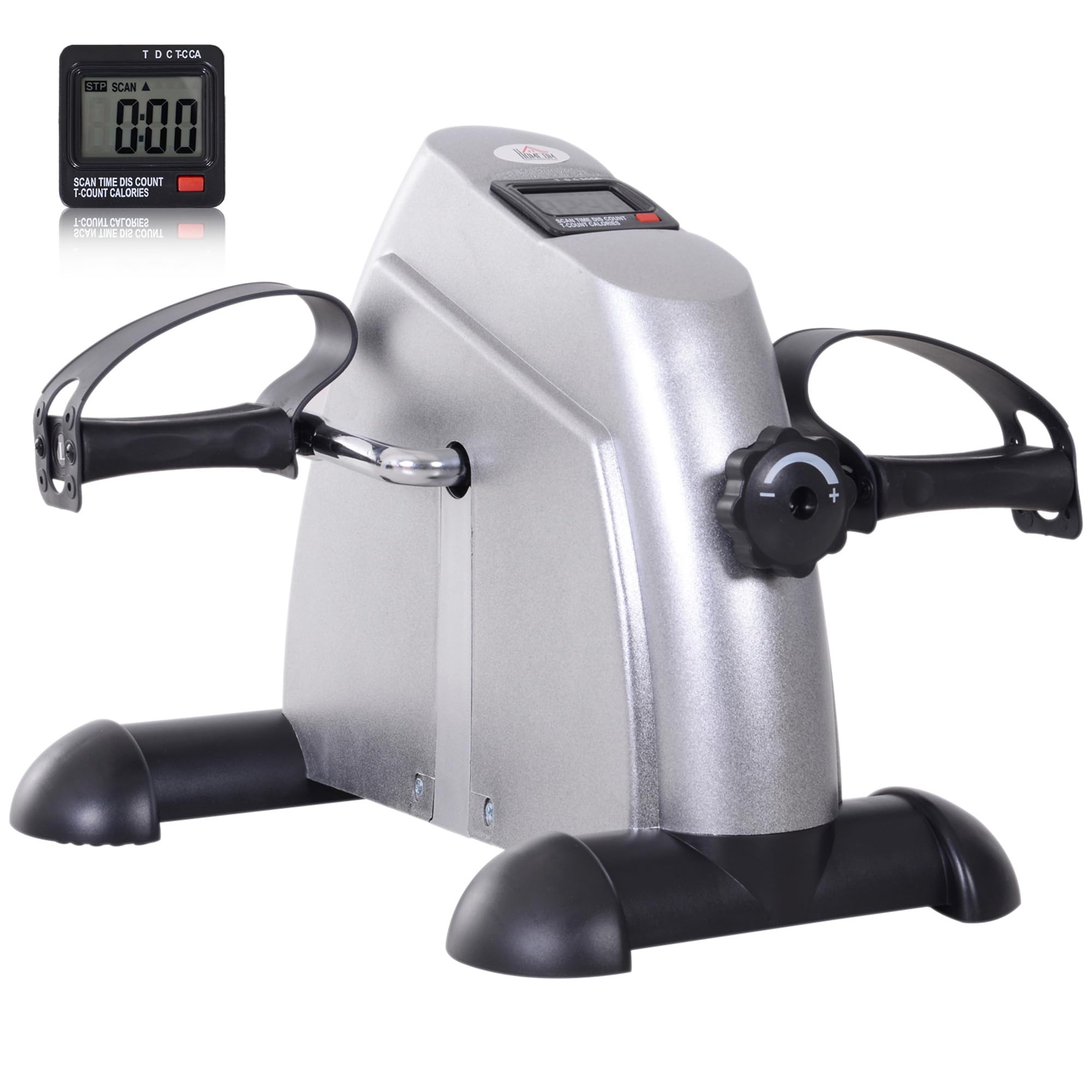 HOMCOM Mini Cyclette Portatile per l'Allenamento di Gambe per Braccia, Pedaliera per Riabilitazione con Display LCD, Ruota in Ghisa, 35x40x31 cm