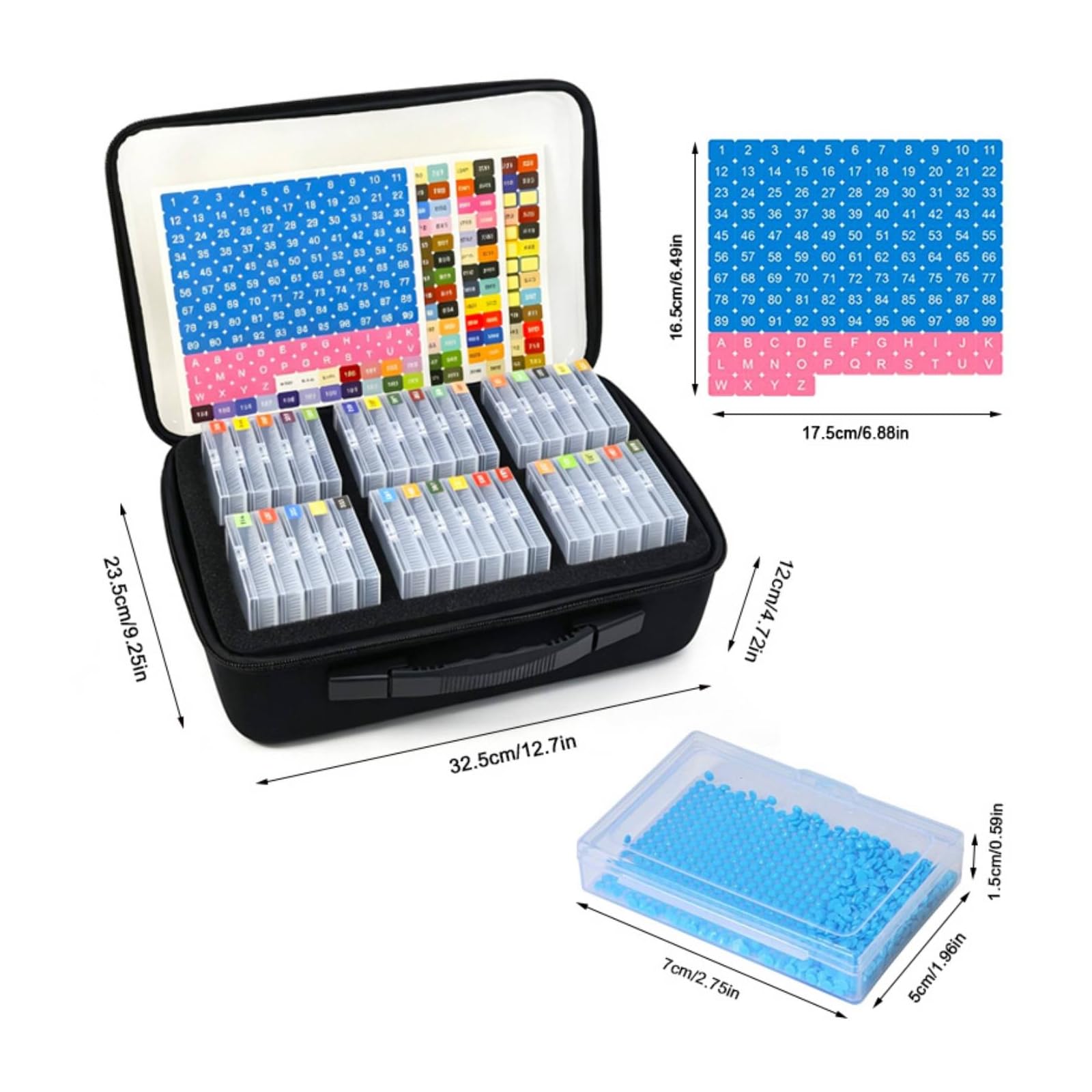 Bastelperlen Organizer Perlenbox Aufbewahrungsbox Sortierkasten Aufbewahrungskoffer mit 64 Kleinen Fächern Und Farbetiketten in Robuster Eva Tasche für Perlen Schmuckdesign Hobbyraum Messe