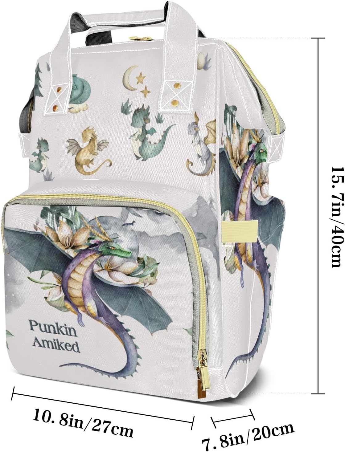 Flying Dragon Watercolor Customizable Large Capacity Diaper Bag Personalized Name,Waterproof Multi-Function Mommy Bag with Thermal Pockets for Girls Boys