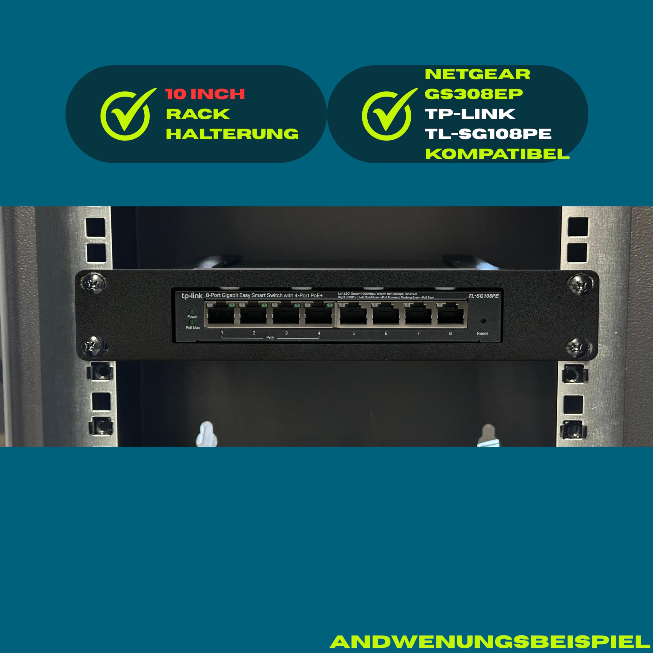 Cadre de montage en rack 10" pour Netgear GS308EP & TP-Link TL-SG108PE, support commutateur PoE 8 ports