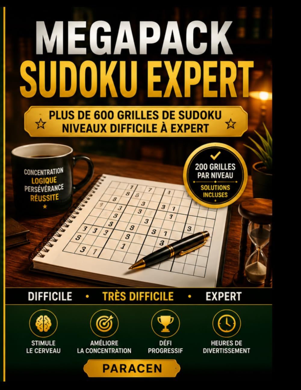 MÉGAPACK SUDOKU EXPERT: 200 grilles par niveau - Difficile, Très Difficile & Expert - Solutions détaillées - Entraînez votre logique et votre concentration