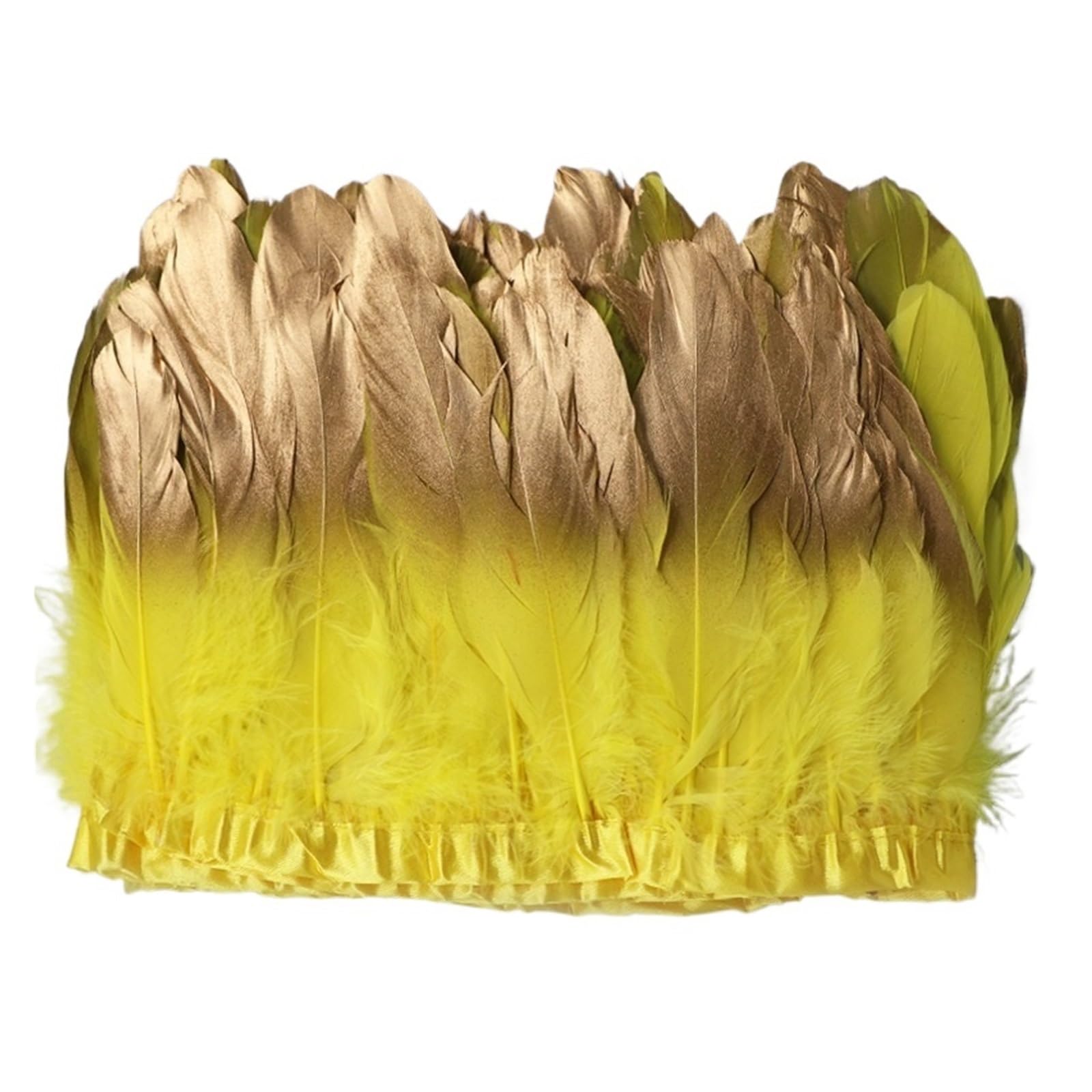 Robe décorative en plumes d'oie dorées, 10-15cm, ruban à pampilles, for décorer les accessoires de bricolage(Yellow,10 yards)