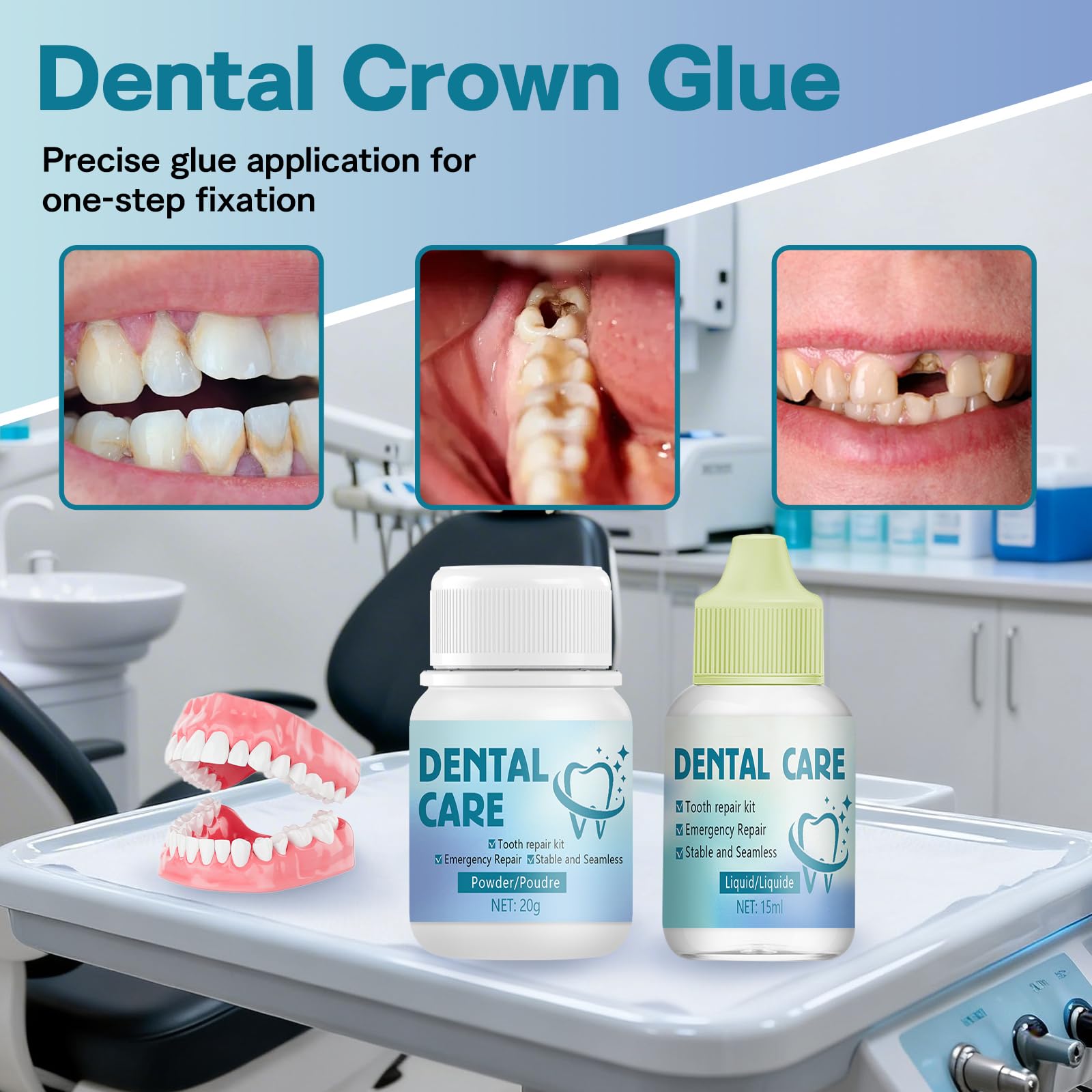 Cemento Dental Kit Reparación Relleno Temporal para Corona Puente Caries