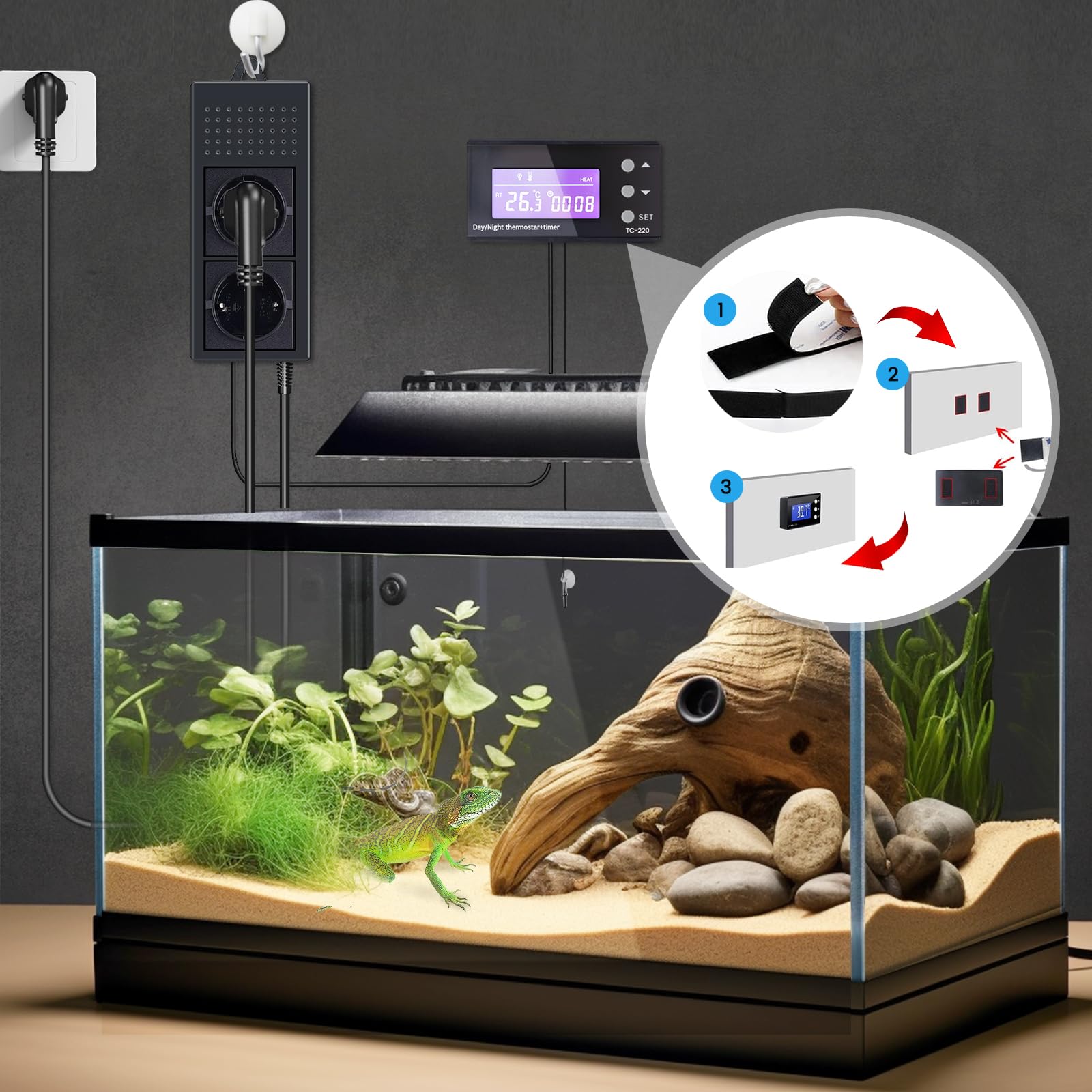 Luxvista Enchufe Termostato 220V Reptiles Termostato Terrario con Temporizador Controlador de Temperatura Digital Enchufe, con Sonda para Acuario, Invernadero, Reptil, etc