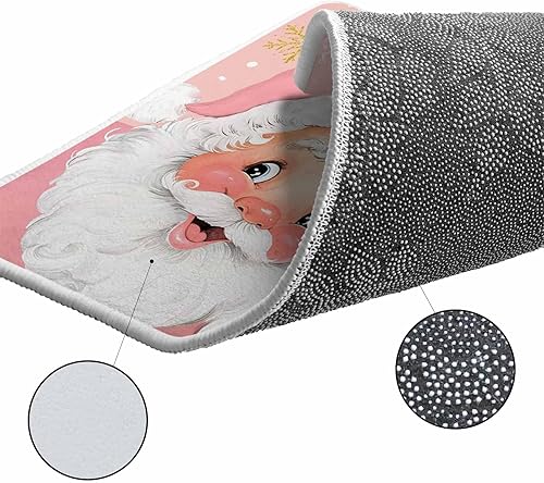 Miniatura 6 de Juego de 2 alfombras y tapetes de cocina de Navidad de Papá Noel, color rosa, dorado, blanco, copo de nieve, tapete de baño antideslizante para
