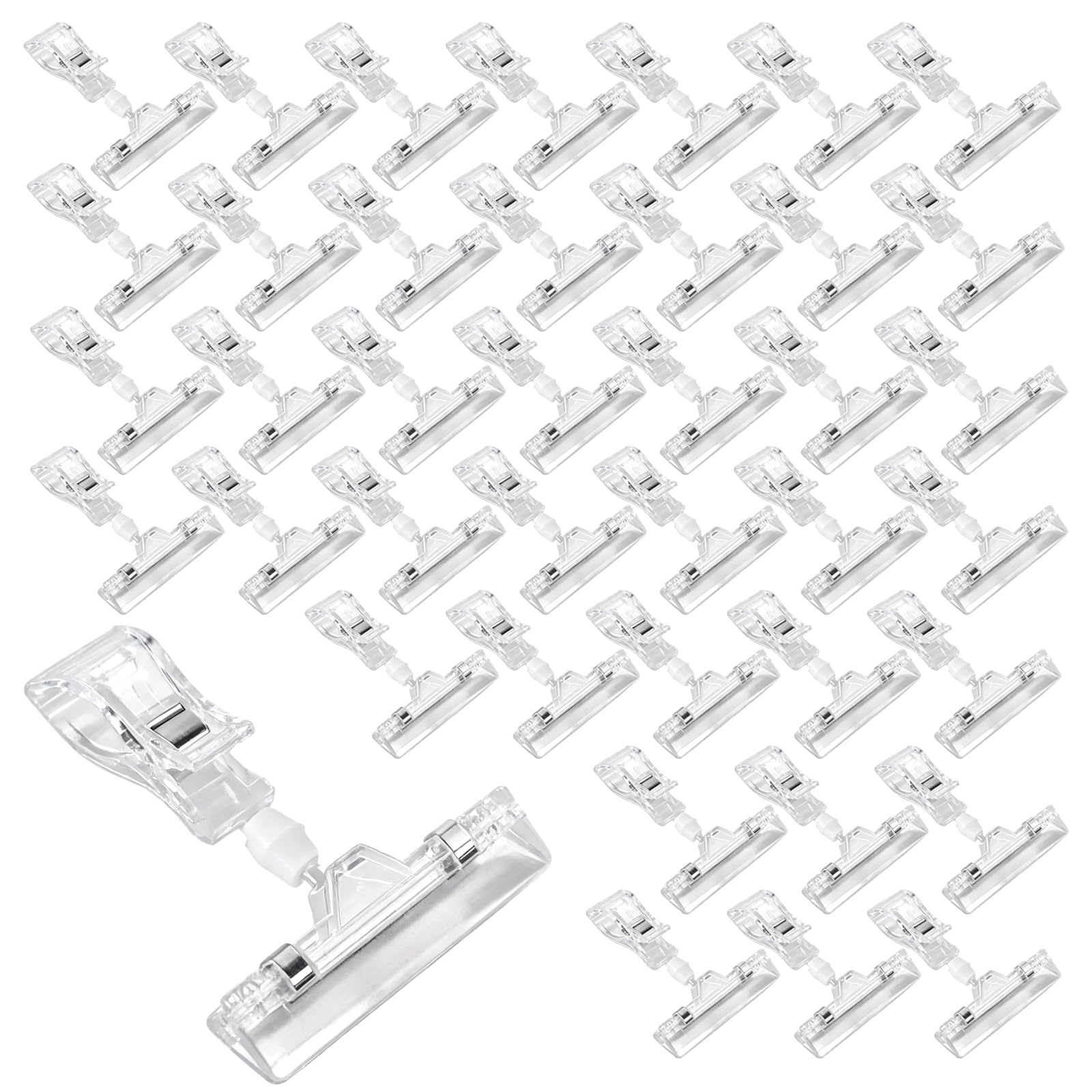 UNGFEI 40 Pack Clear Rotatable Plastic Display Clips - POP Style Tag Holders 360° Rotatable Sign Holder for Retail Merchandise Signs (25mm Clip Size)