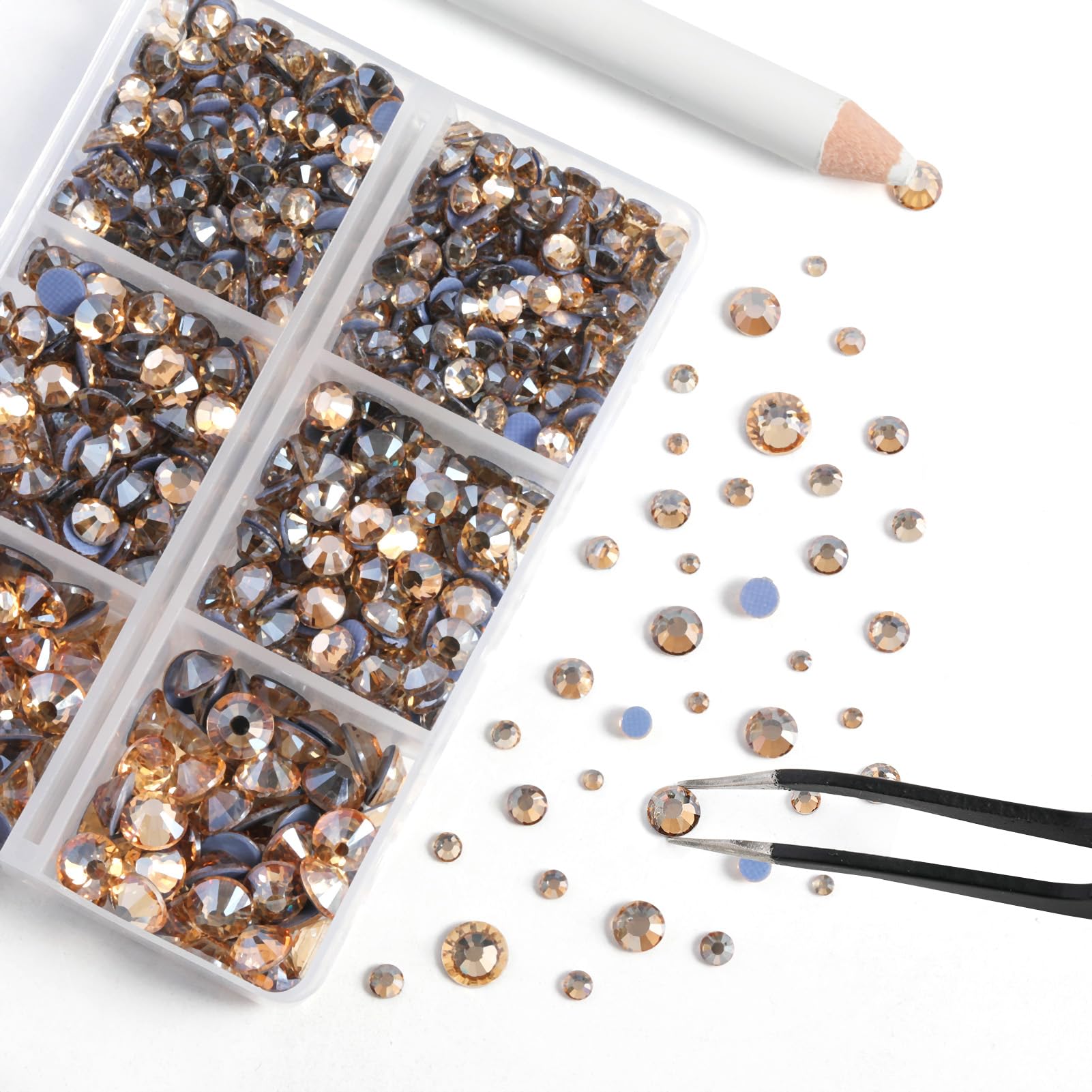 Strass Hotfix BEADSLAND - 6080 Pièces Cristaux AB Thermocollants | 6 Tailles Avec Pince Et Crayon De Cire