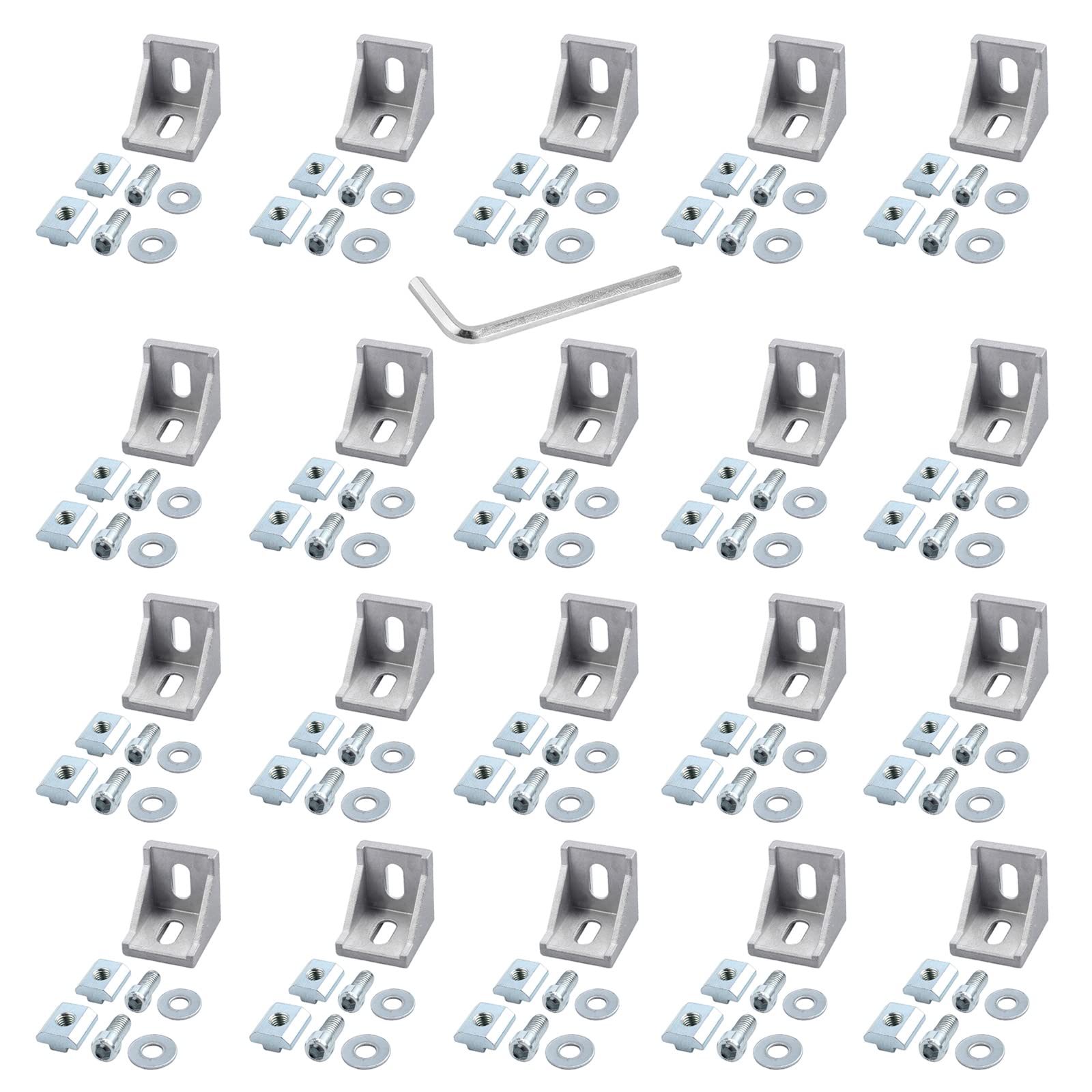 Justech 20pcs 4040 4080 Corner Mounting Bracket L Shape Right Angle Joint Brace Fastener Home Hardware Aluminum Corner Bracket with Screws 39x39x35mm