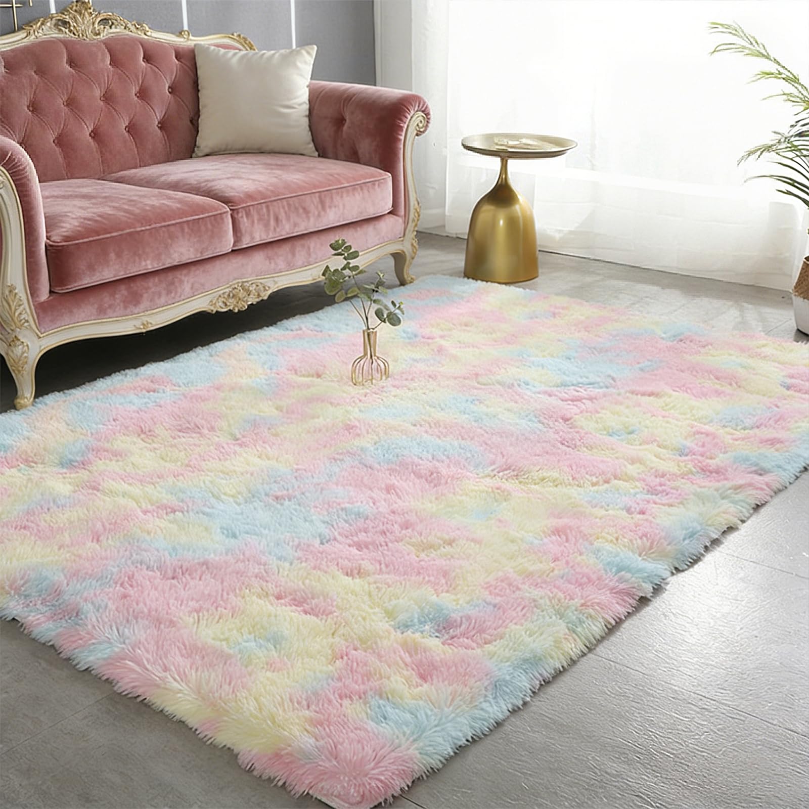 Tapis salon moderne multicolore 190x400 cm aspect fourrure lavable