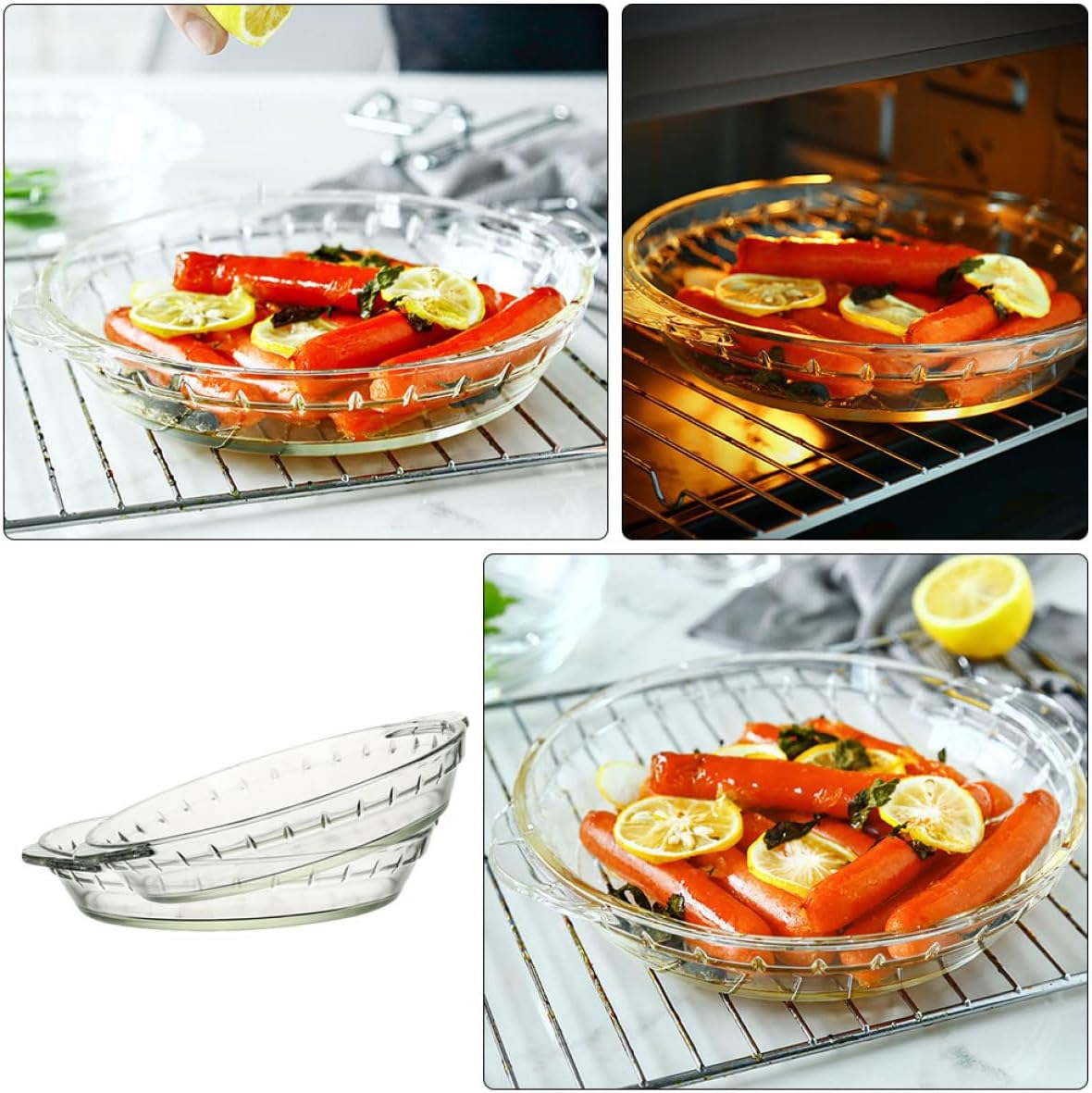 Heat-resistant Glass Baking Tray and Microwave Grill Plate Set, 9-inch 10-inch Tempered Glass Casserole Dish for Home Baking and Food Serving, 2pcs Sturdy Bakeware for Oven
