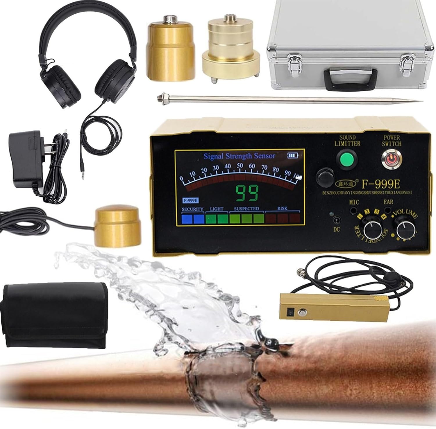Underground Water Leak Detector, Leak Location Finder, Water Leak Detectors Equipment, Pipe Water Detection Tool With Headset, For Outdoor/Indoor