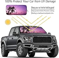 Vista 3 de [2025 Actualización] Parasol para parabrisas con palmera tropical y puesta de sol en la playa, para automóvil, SUV, camión, mantiene el vehículo