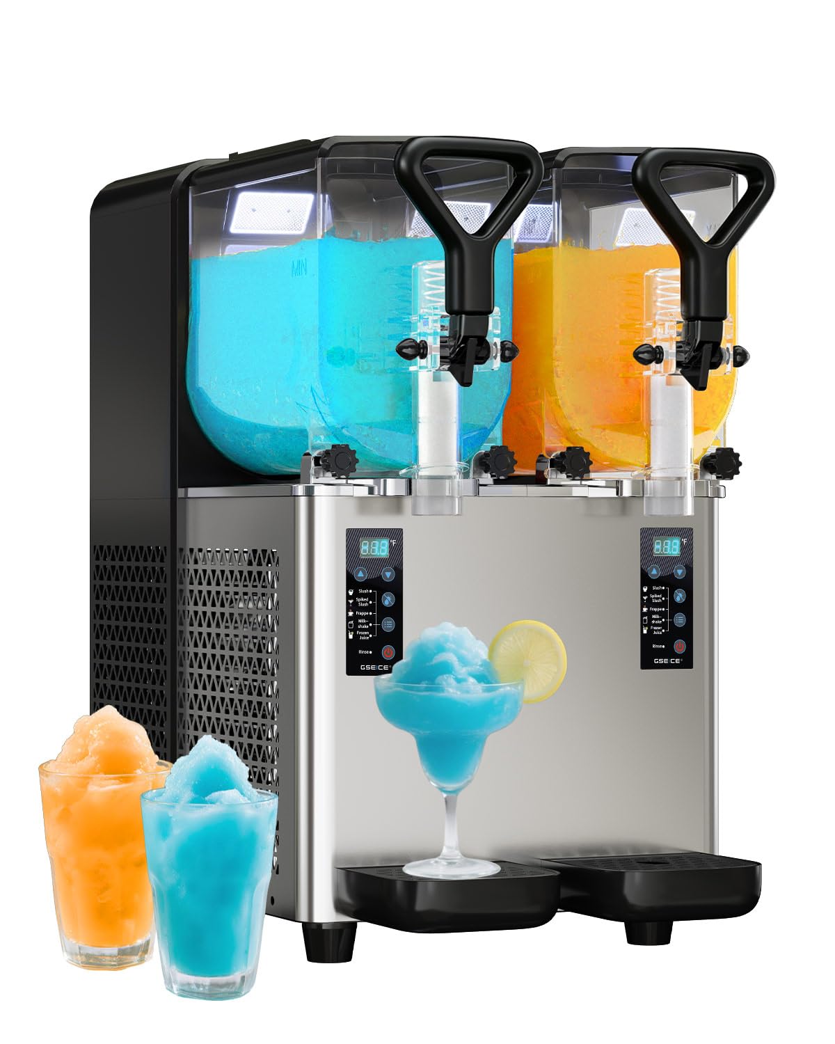 GSE Máquina de granizado profesional de 6 l con 2 tanques independientes y pantalla LCD – 4 programas (margarita, cóctel, granizado, jugo congelado) – Ideal para gastronomía, bar, fiesta en casa
