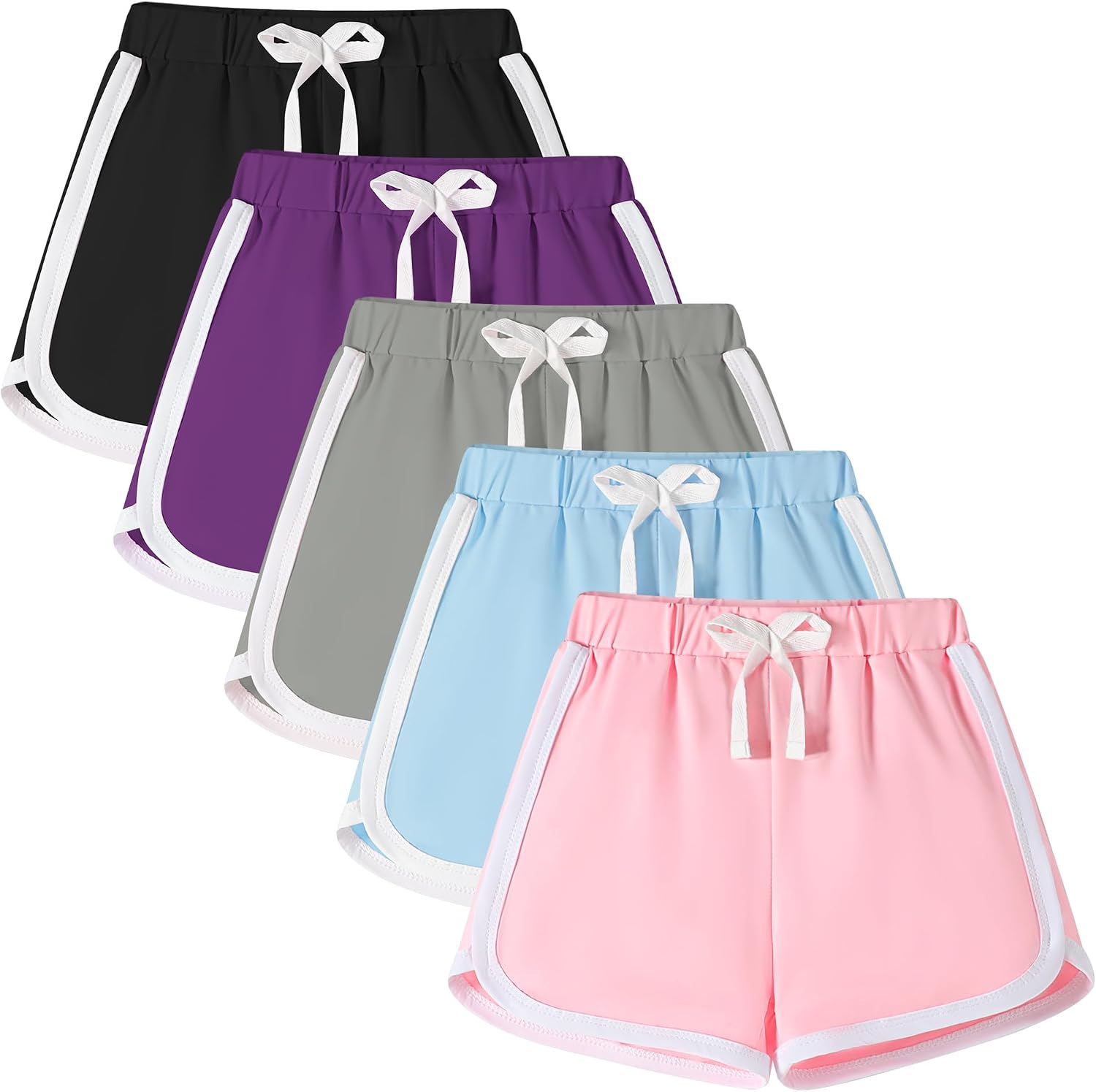 5 Pack Toddler Baby Girl Shorts Little Girls Athletic Shorts for Toddler Summer Active Soccer with Drawstring