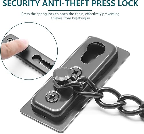 Miniatura 3 de Paquete de 2 cerraduras de cadena de puerta con resorte, protector de cadena de seguridad de acero inoxidable, cerradura de prensa antirrobo para