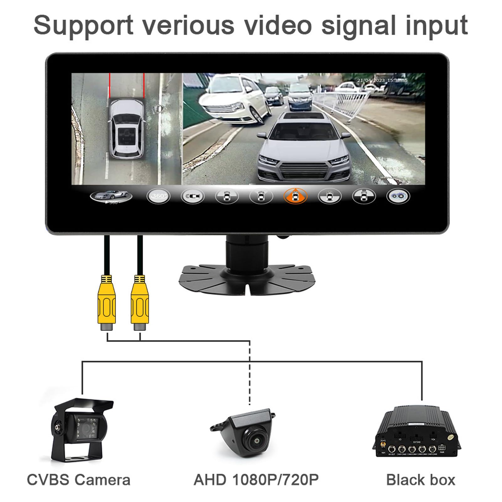 aqxreight 10.25inch Wide Display for 360° Surround View System 1920 X 720p Dual Video Input HD Image 2 Video Input for MDVR