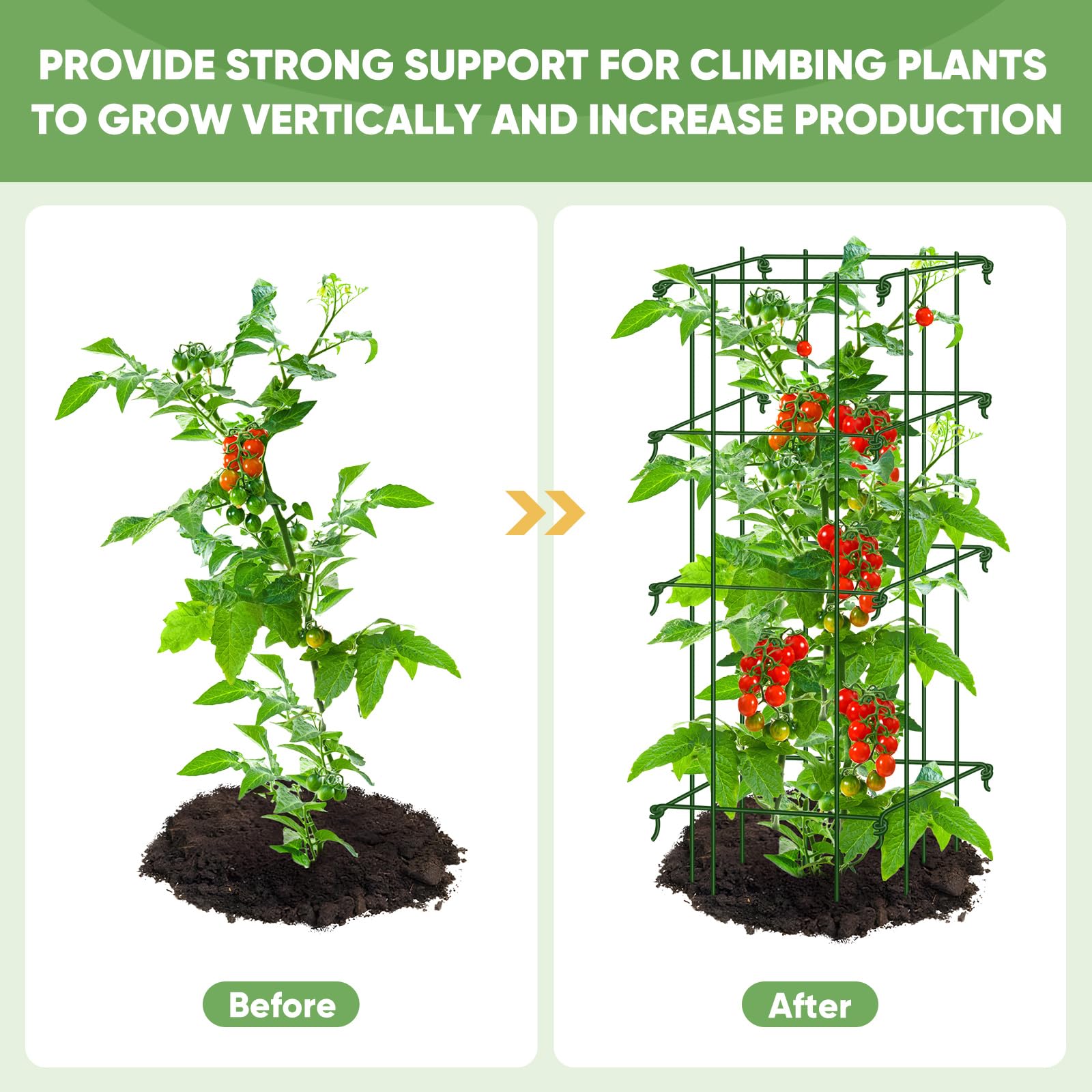 Square Tomato Cages for Garden,Migtory 39 Inches 2 Packs Square Tomato Cages Trellis,Heavy Duty Steel Garden Plant Support Stakes with 164 Feet Twist Tie for Climbing Vegetables Flowers Fruits Plants